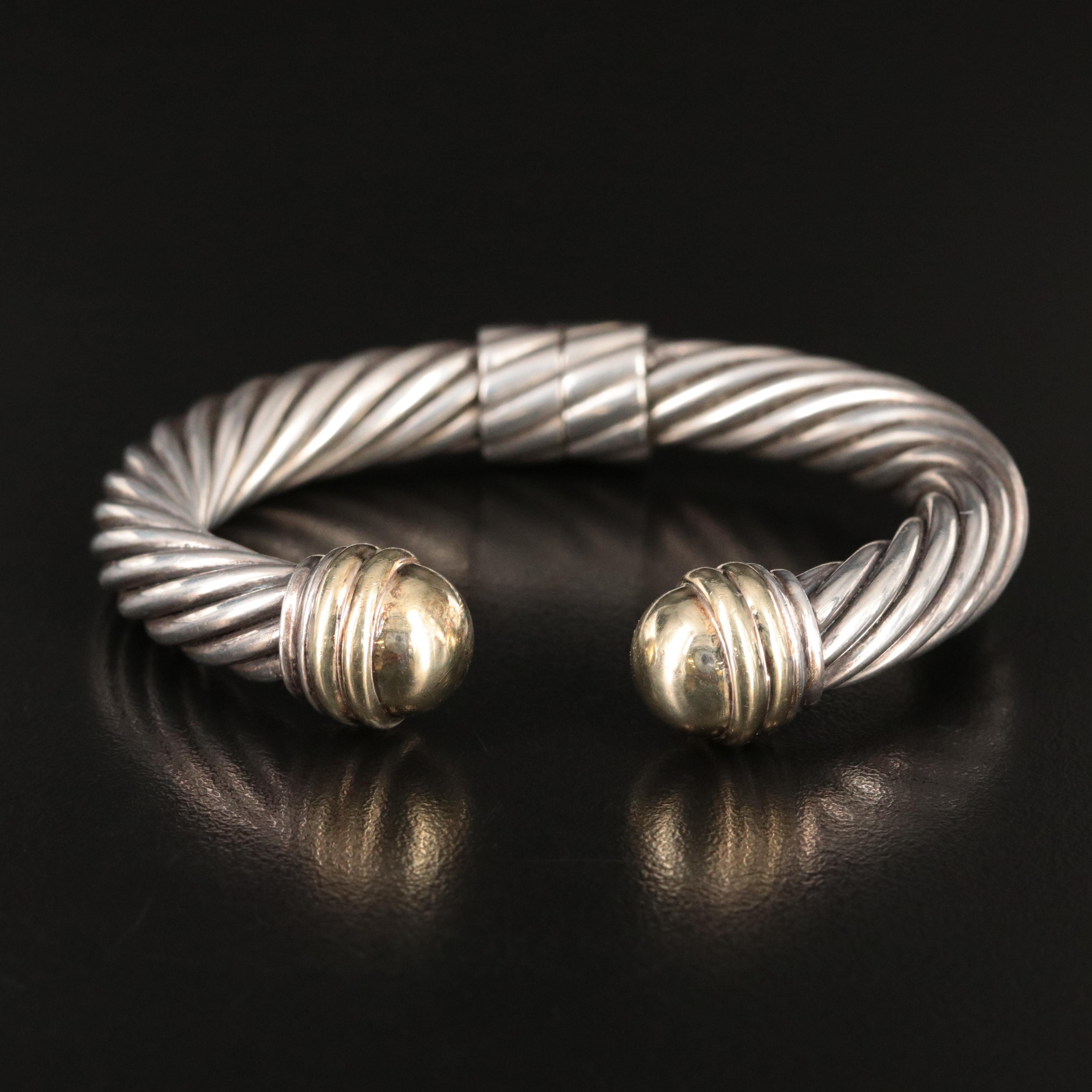 David Yurman Sterling Cable Cuff Bracelet with 14K Terminals