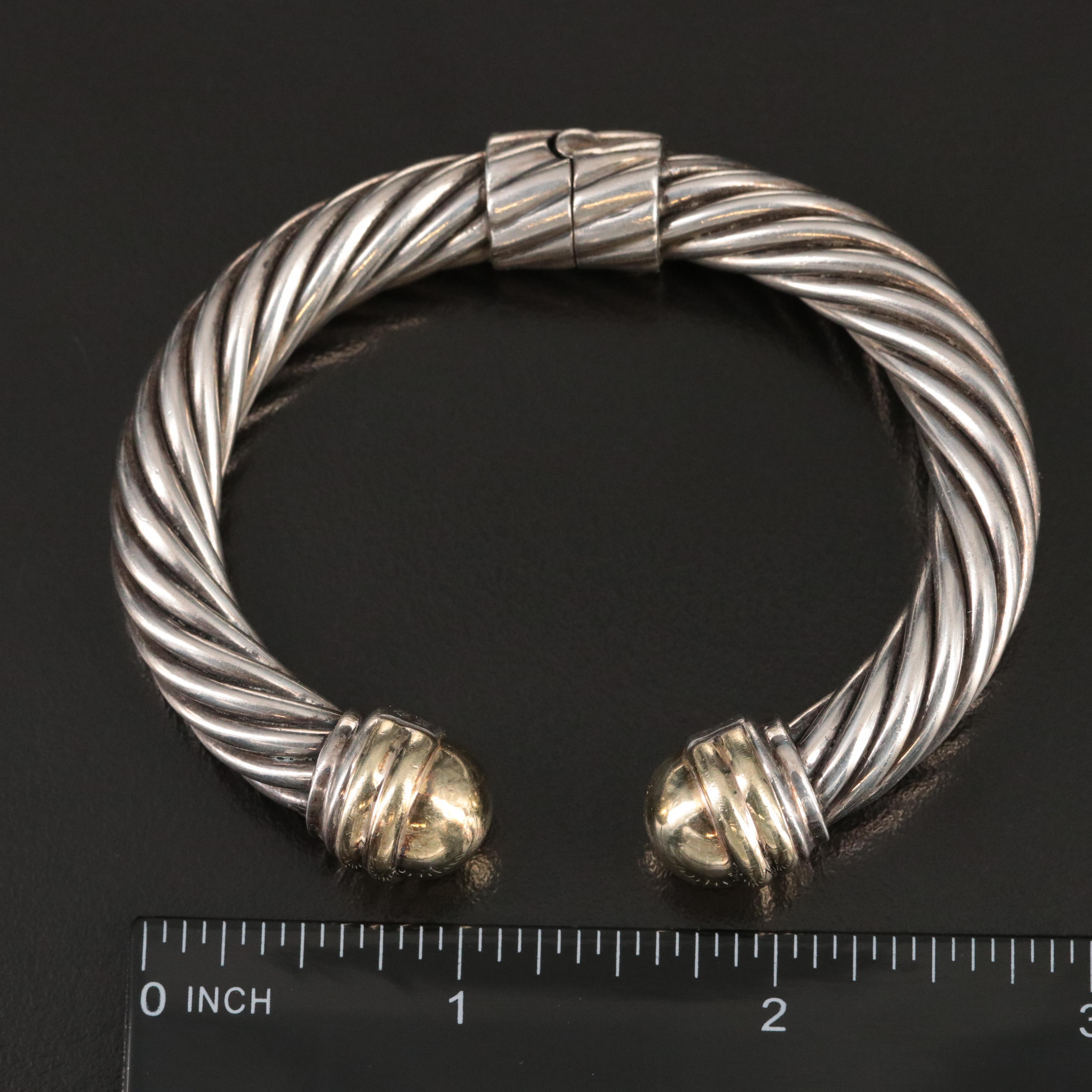 David Yurman Sterling Cable Cuff Bracelet with 14K Terminals