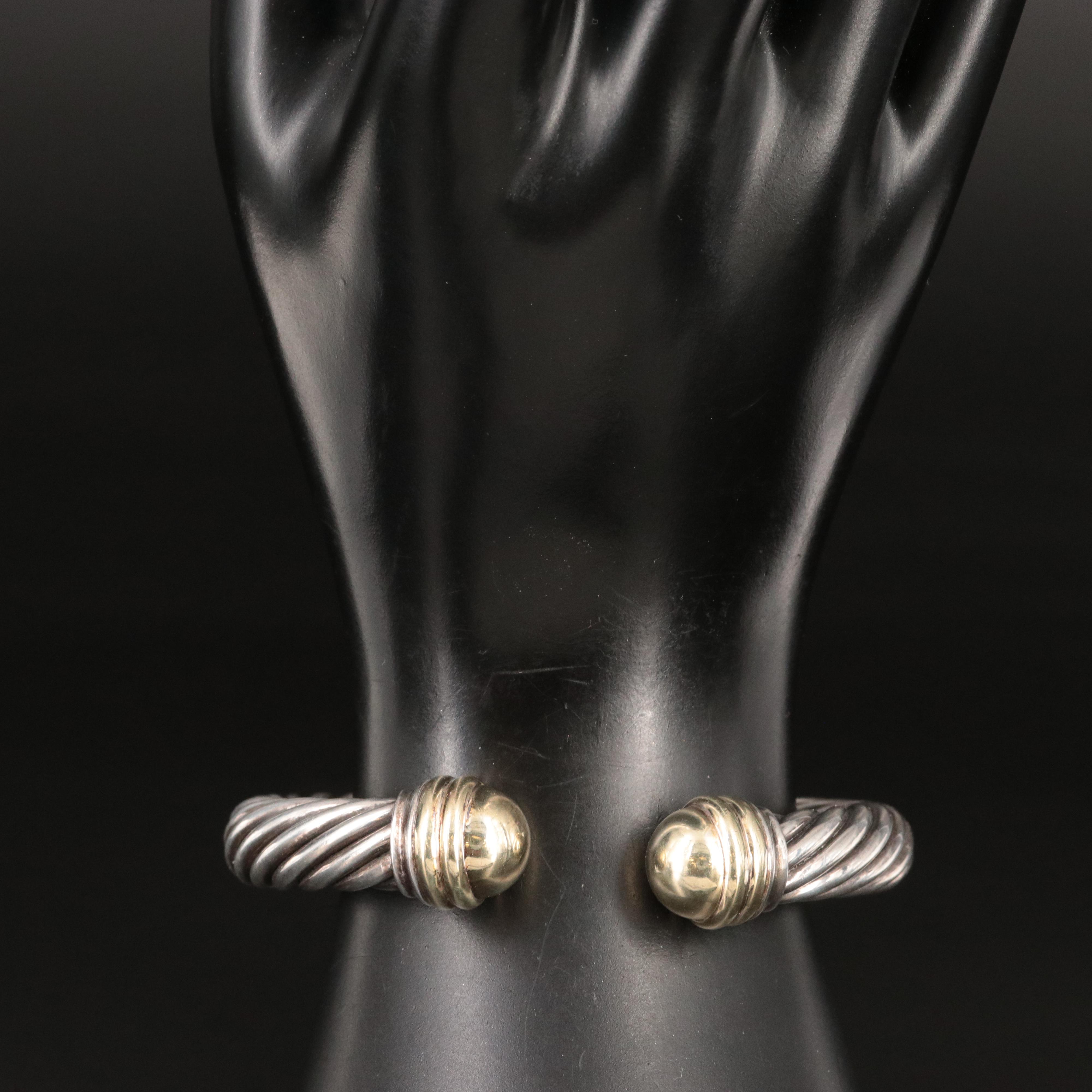 David Yurman Sterling Cable Cuff Bracelet with 14K Terminals