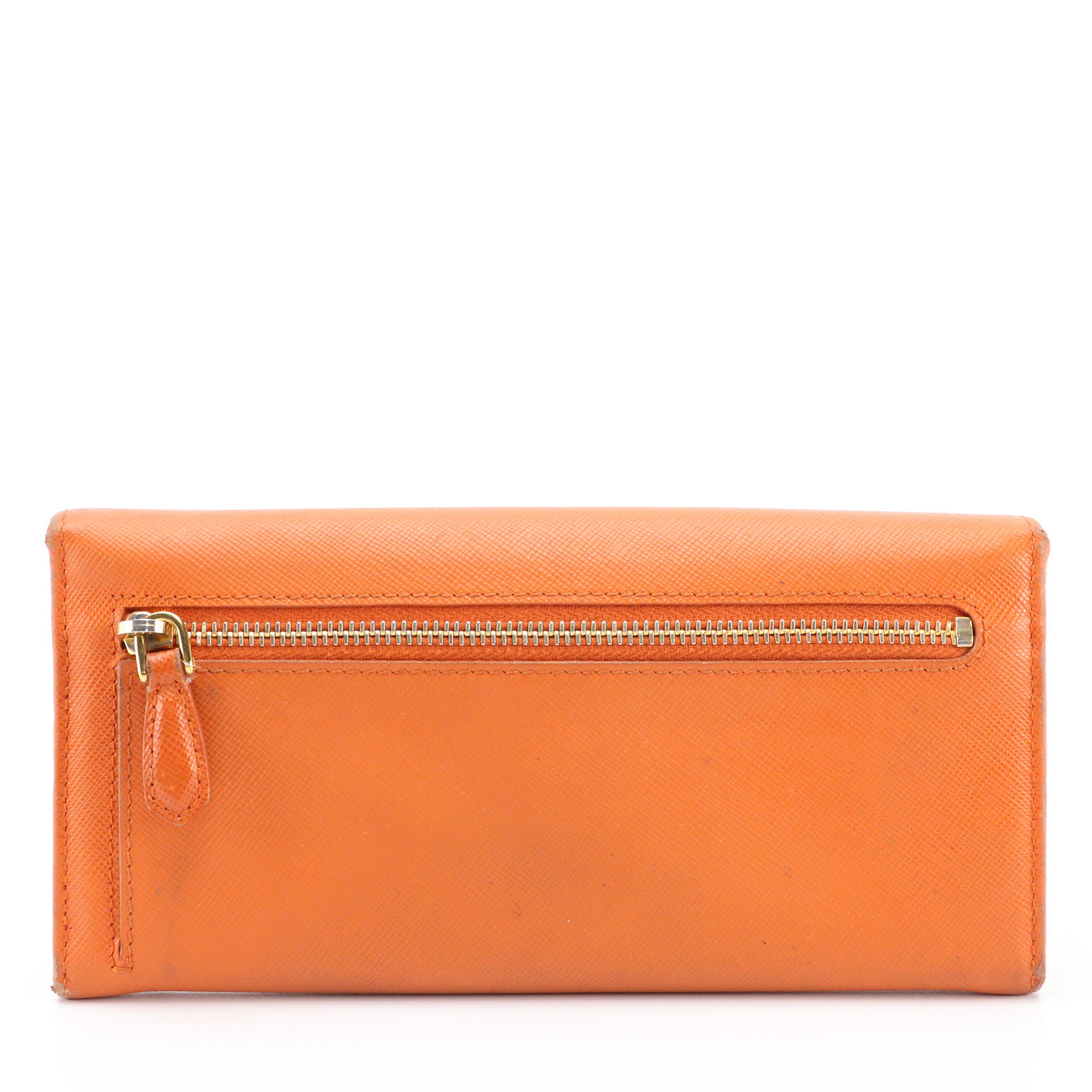 Prada Continental Bow Wallet in Carrot Orange Saffiano Leather