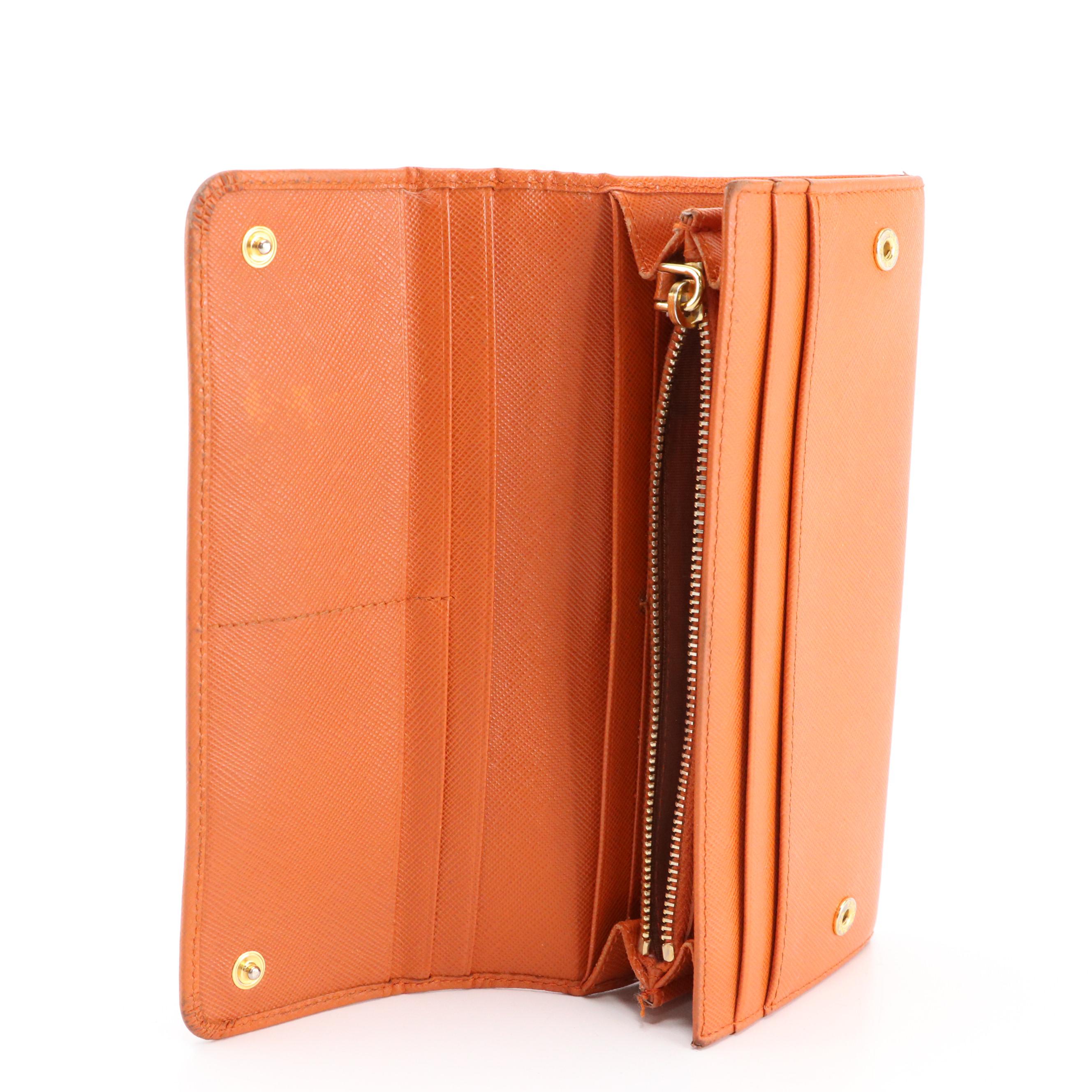 Prada Continental Bow Wallet in Carrot Orange Saffiano Leather