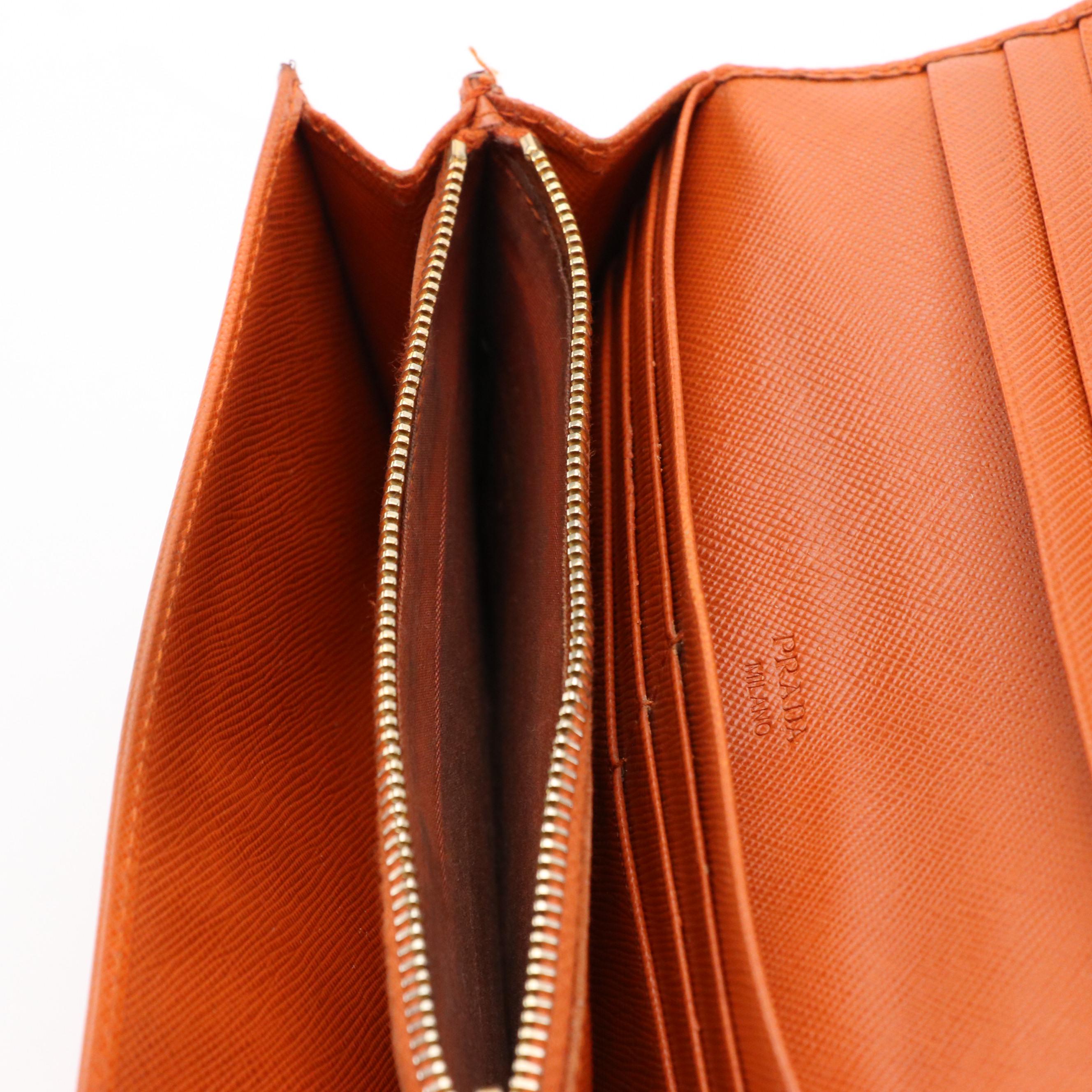 Prada Continental Bow Wallet in Carrot Orange Saffiano Leather