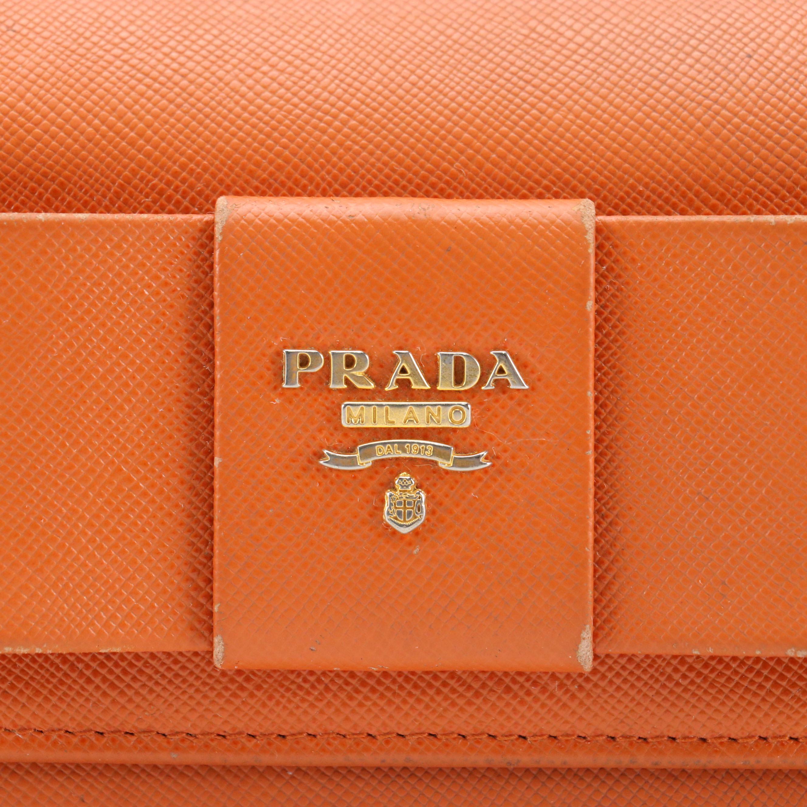 Prada Continental Bow Wallet in Carrot Orange Saffiano Leather