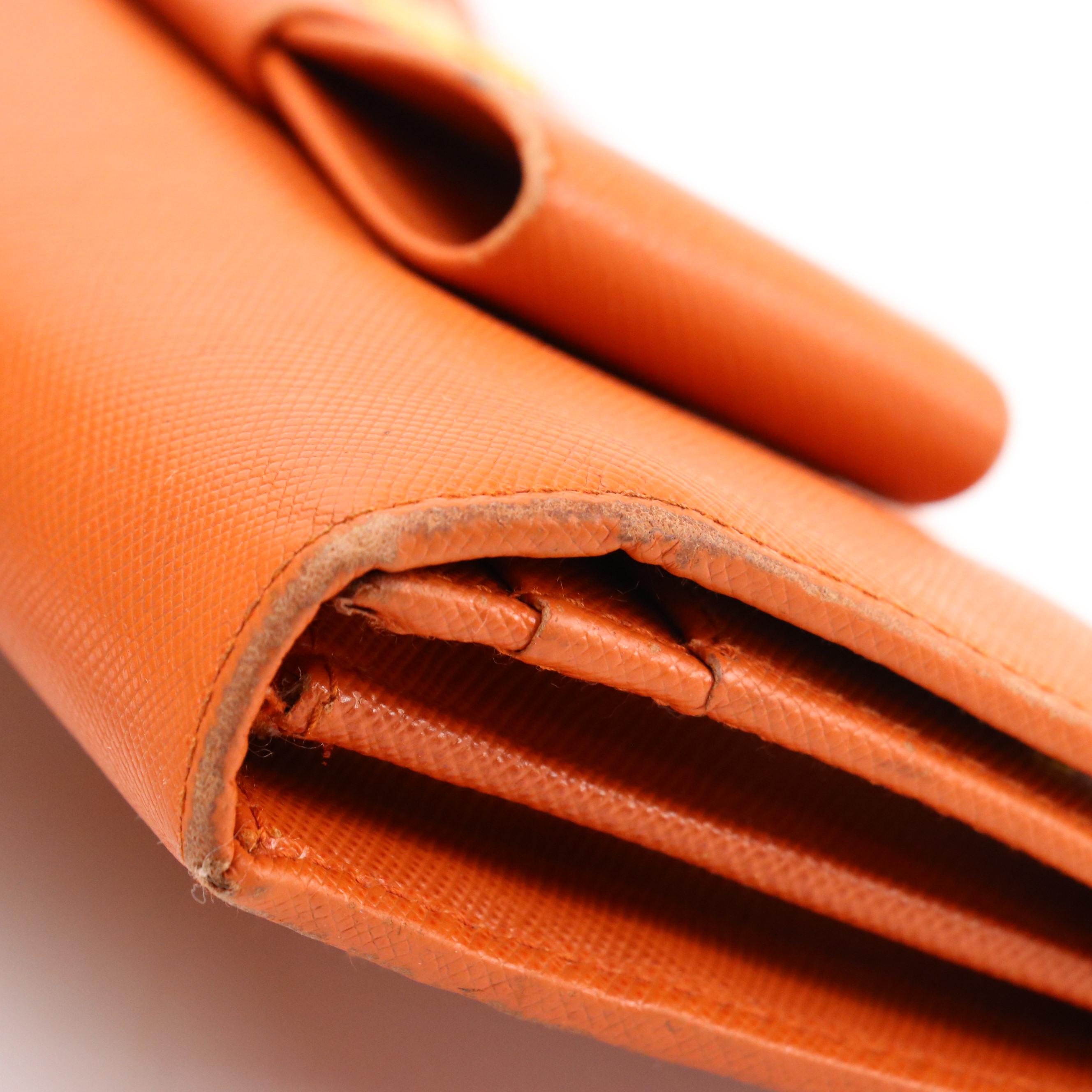 Prada Continental Bow Wallet in Carrot Orange Saffiano Leather