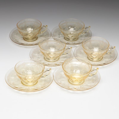 Heisey "Empress Sahara" Glass Flat Cups and Saucers, 1928–1937