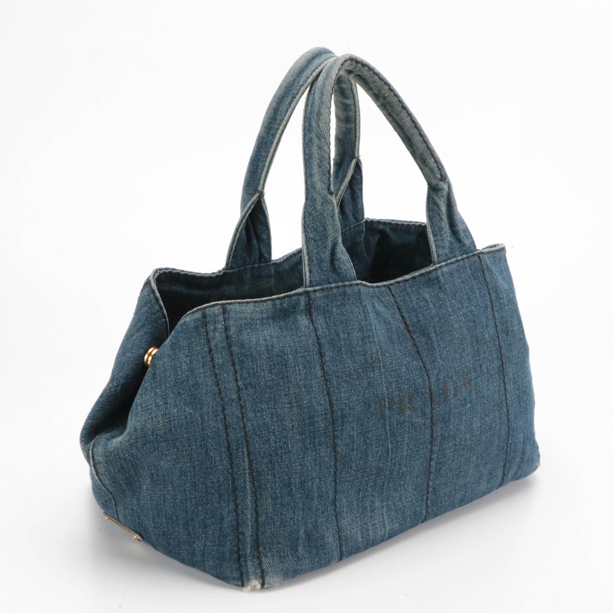 Prada Canapa Logo Tote in Avio Denim