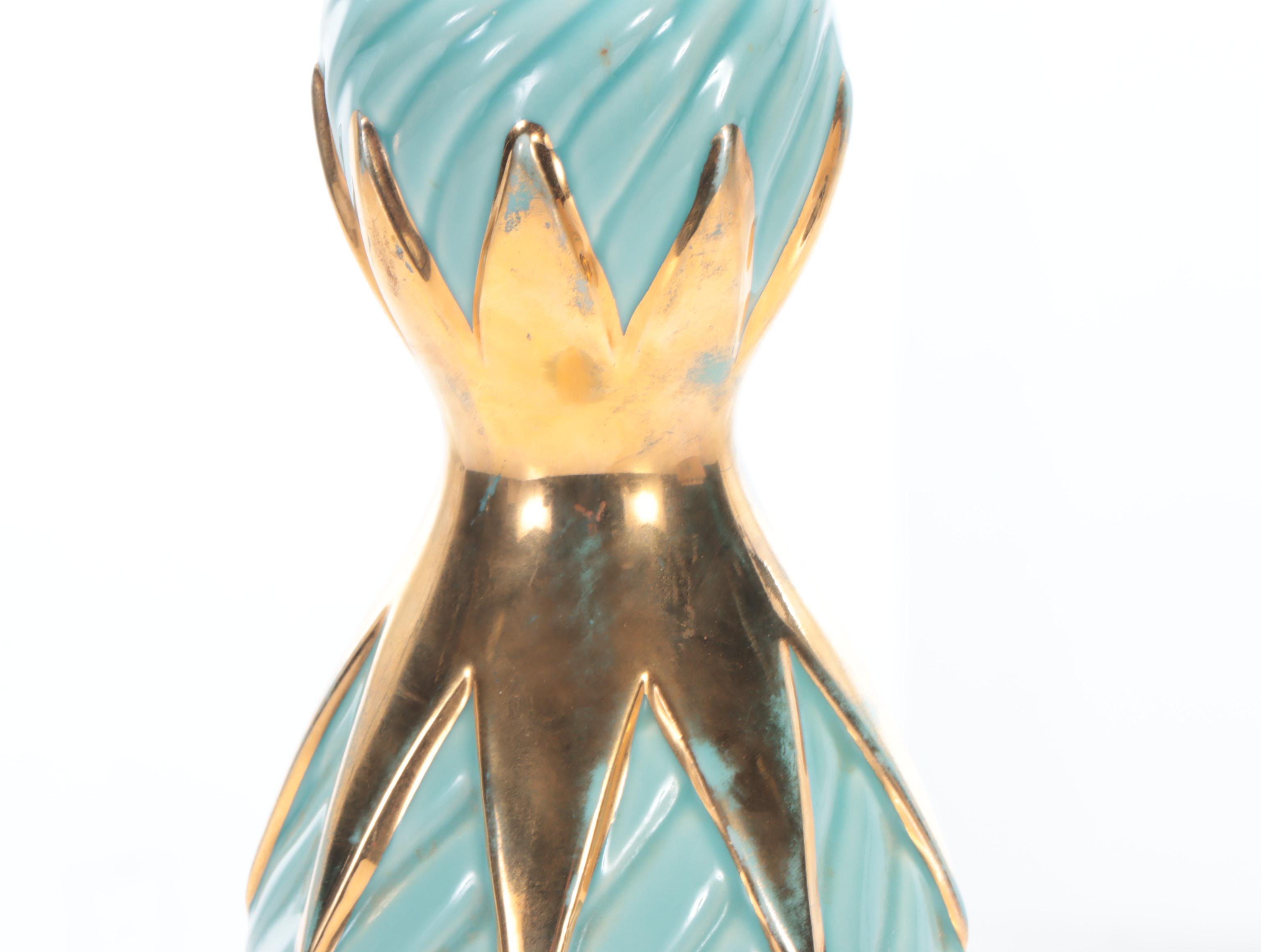 MCM Berger Atomic Glazed Ceramic Table Lamp With Double Tier Shade