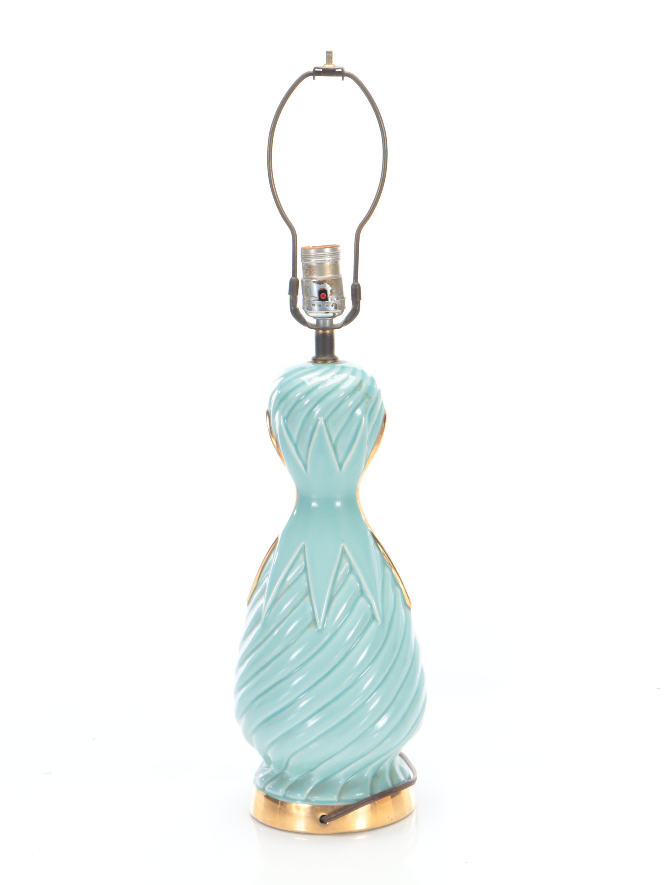 MCM Berger Atomic Glazed Ceramic Table Lamp With Double Tier Shade