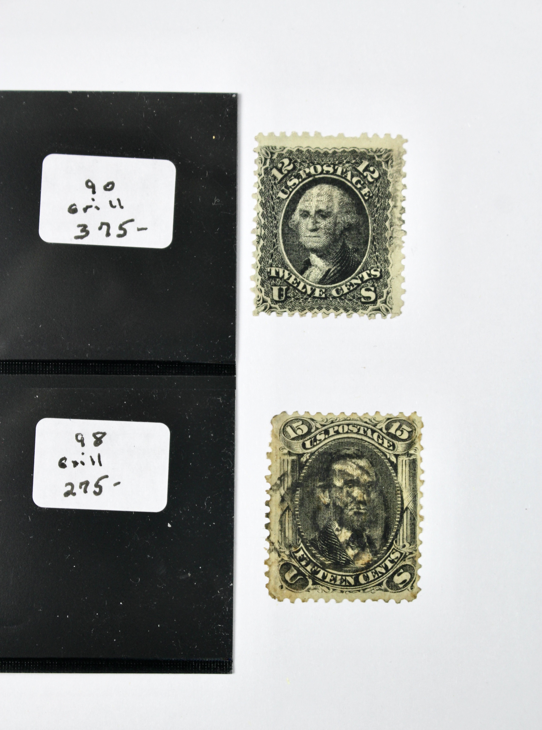 Four Early U.S. Postage Stamps, All With Grills, 1867-1868