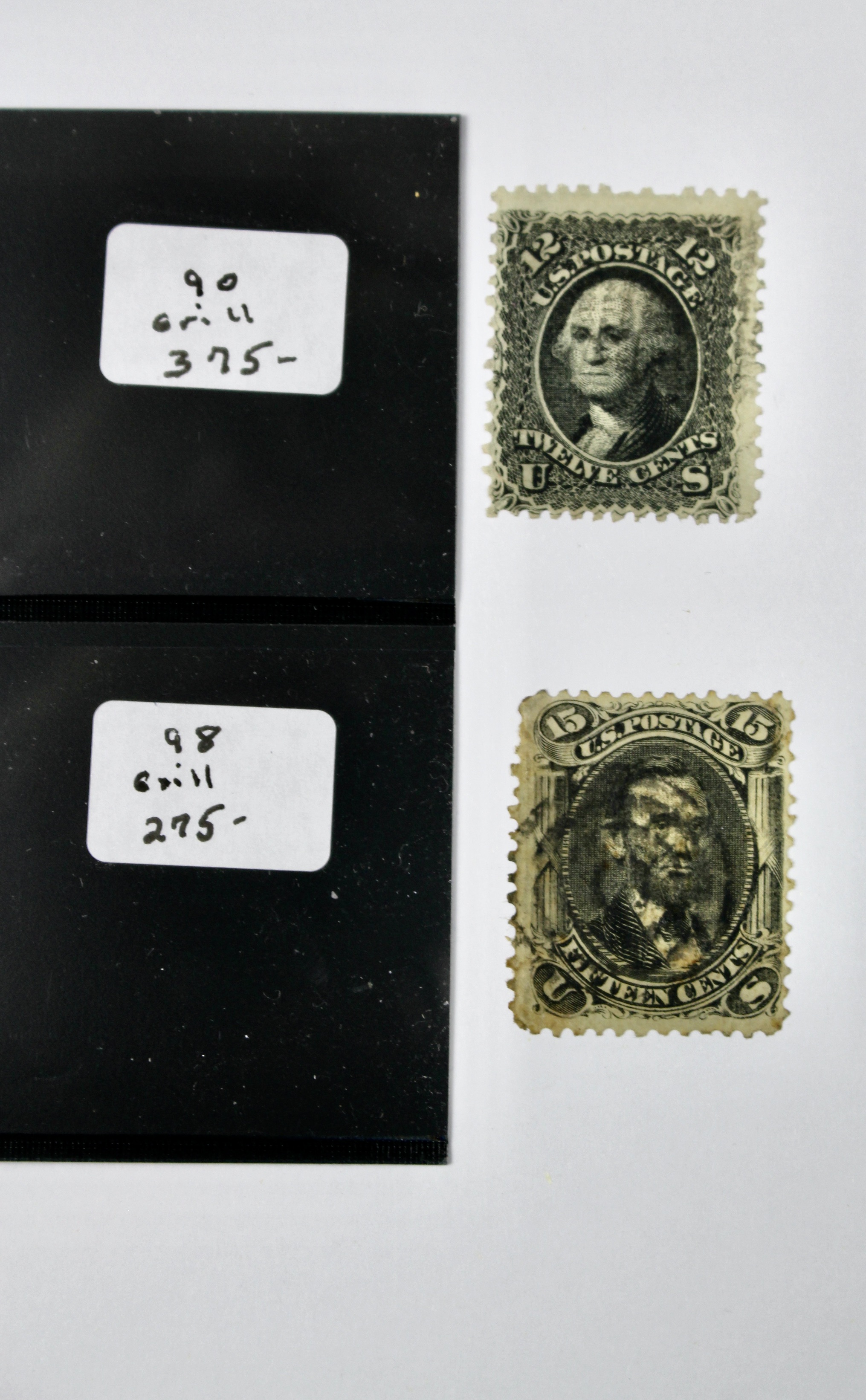 Four Early U.S. Postage Stamps, All With Grills, 1867-1868