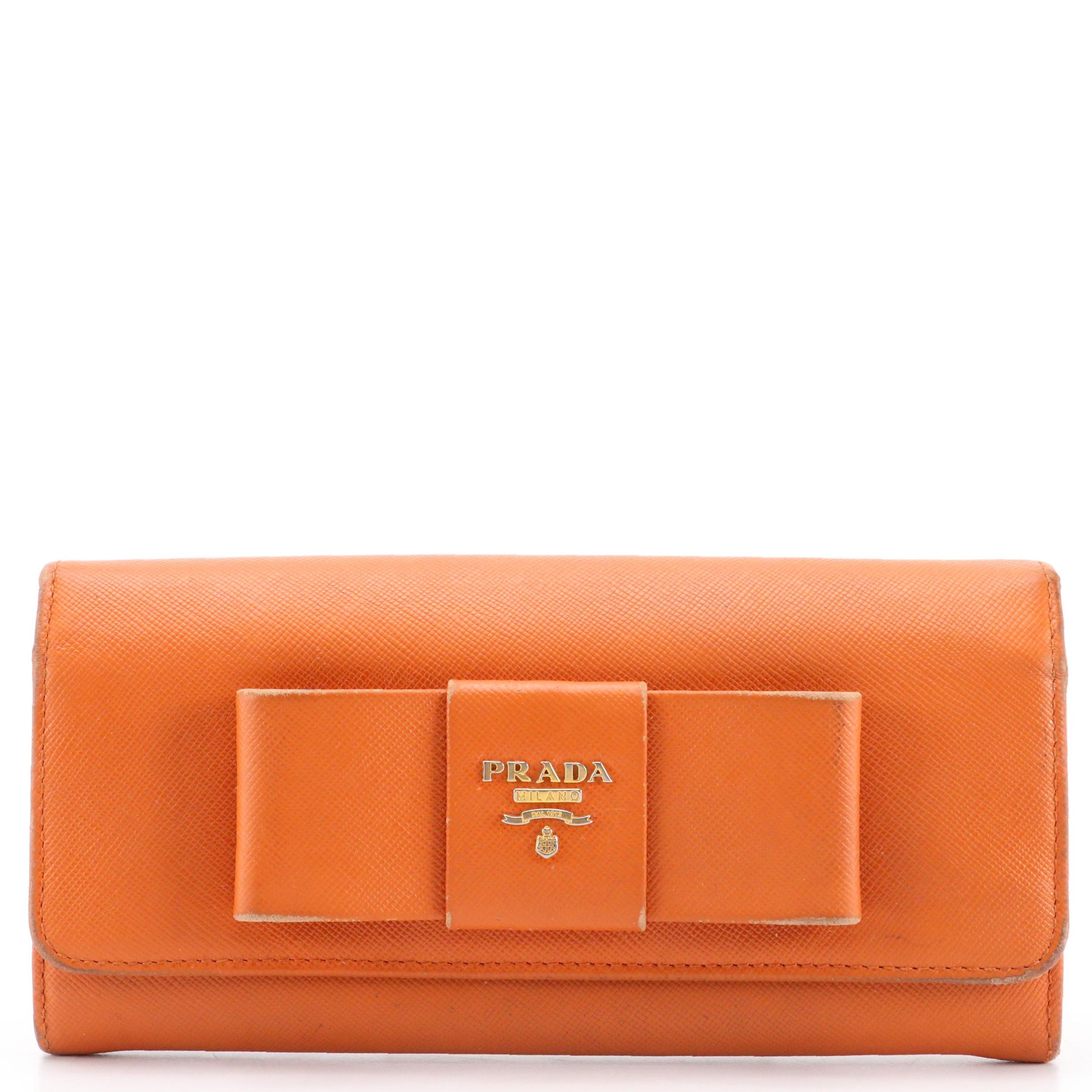 Prada Continental Bow Wallet in Carrot Orange Saffiano Leather