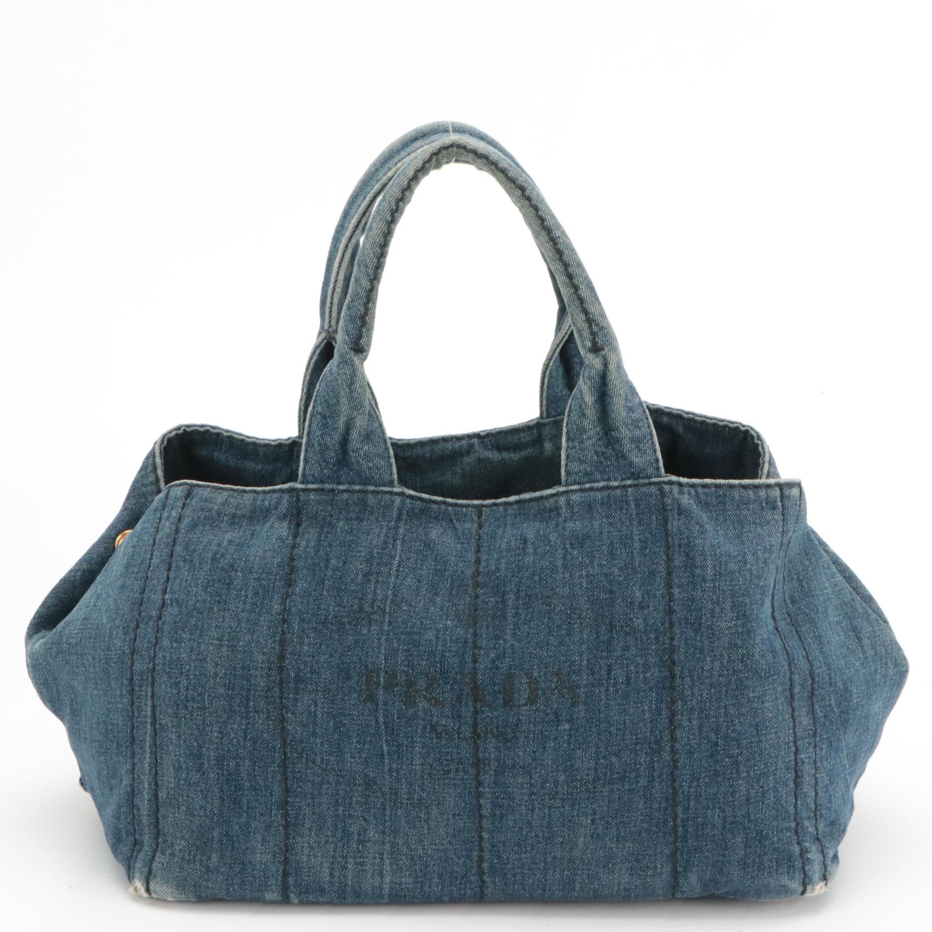 Prada Canapa Logo Tote in Avio Denim