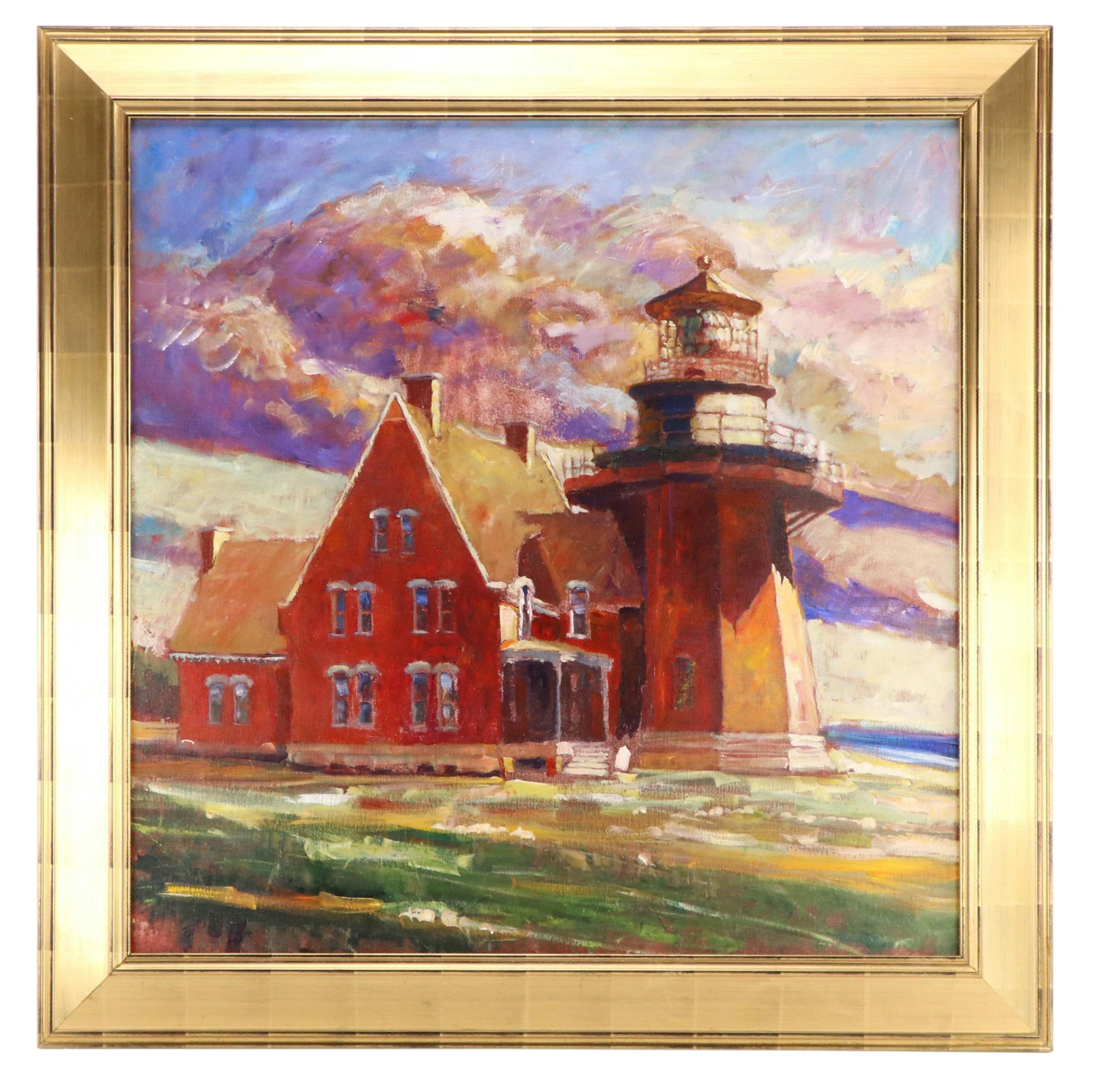 Coastal Landscape Oil Painting of Lighthouse