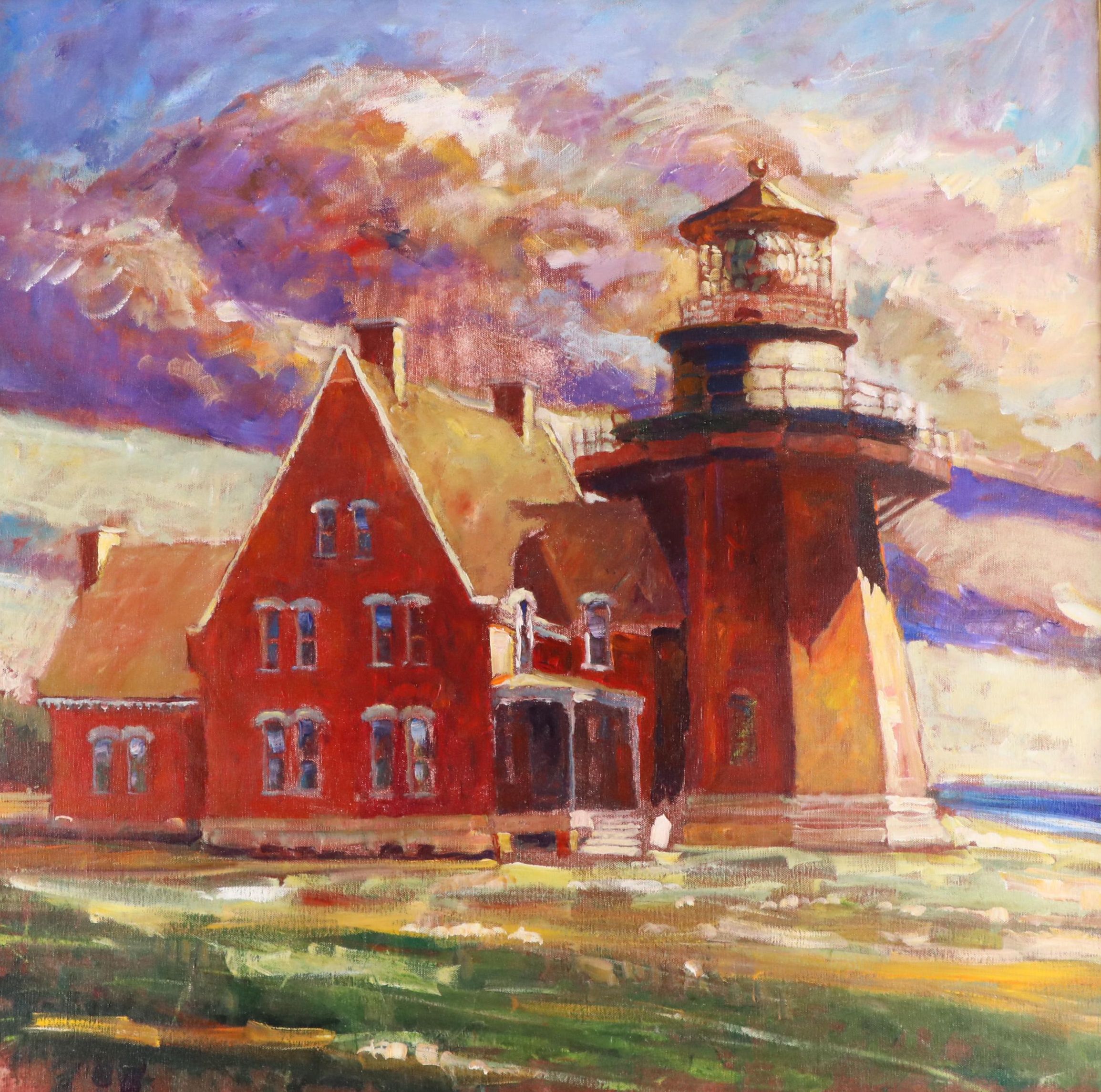 Coastal Landscape Oil Painting of Lighthouse