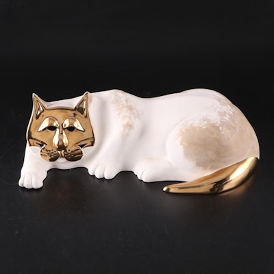 Pauline Pelletier Gilt Ceramic "Cat" Sculpture