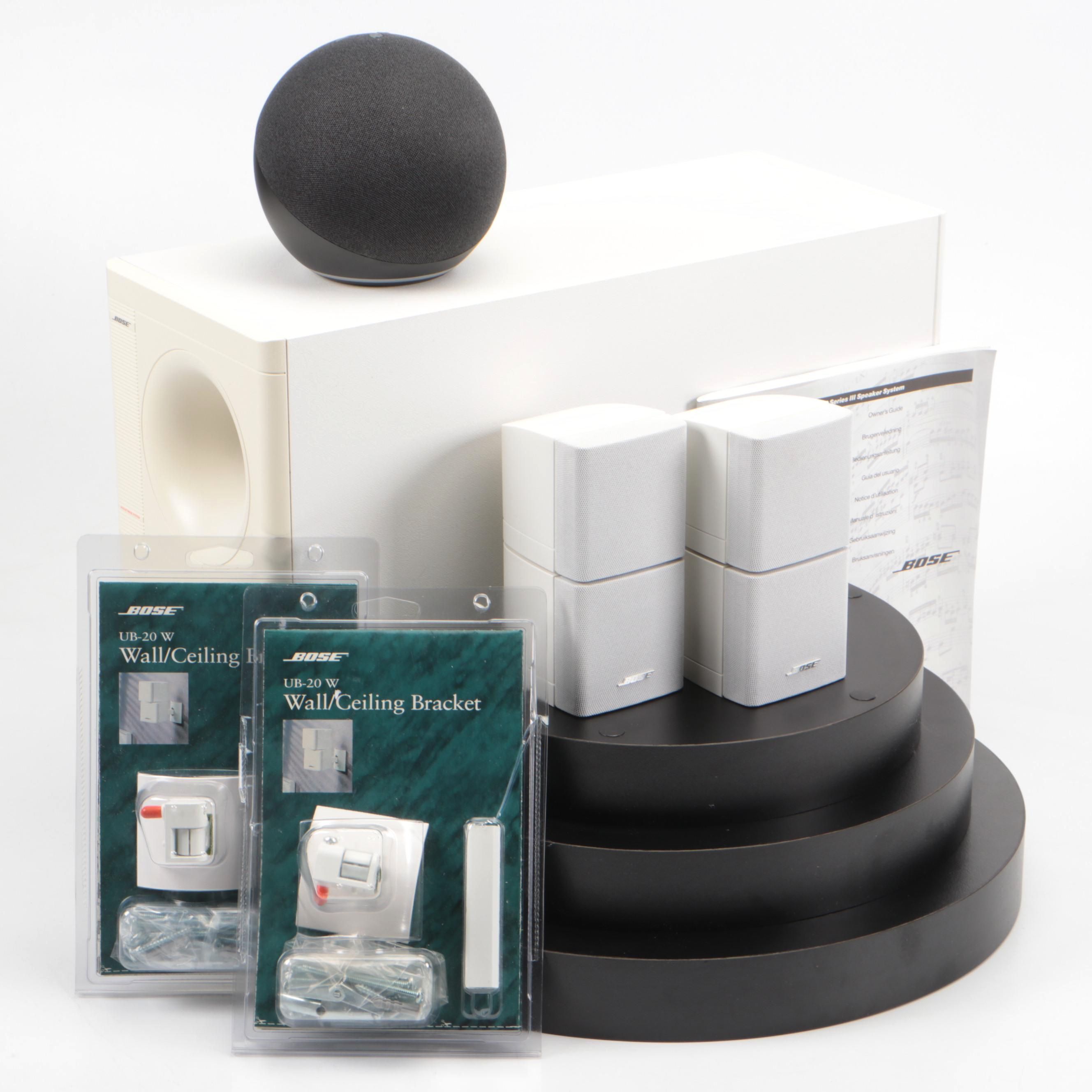 Bose Acoustimass 5 Series III Speaker System in White with Modern Wall Shelf