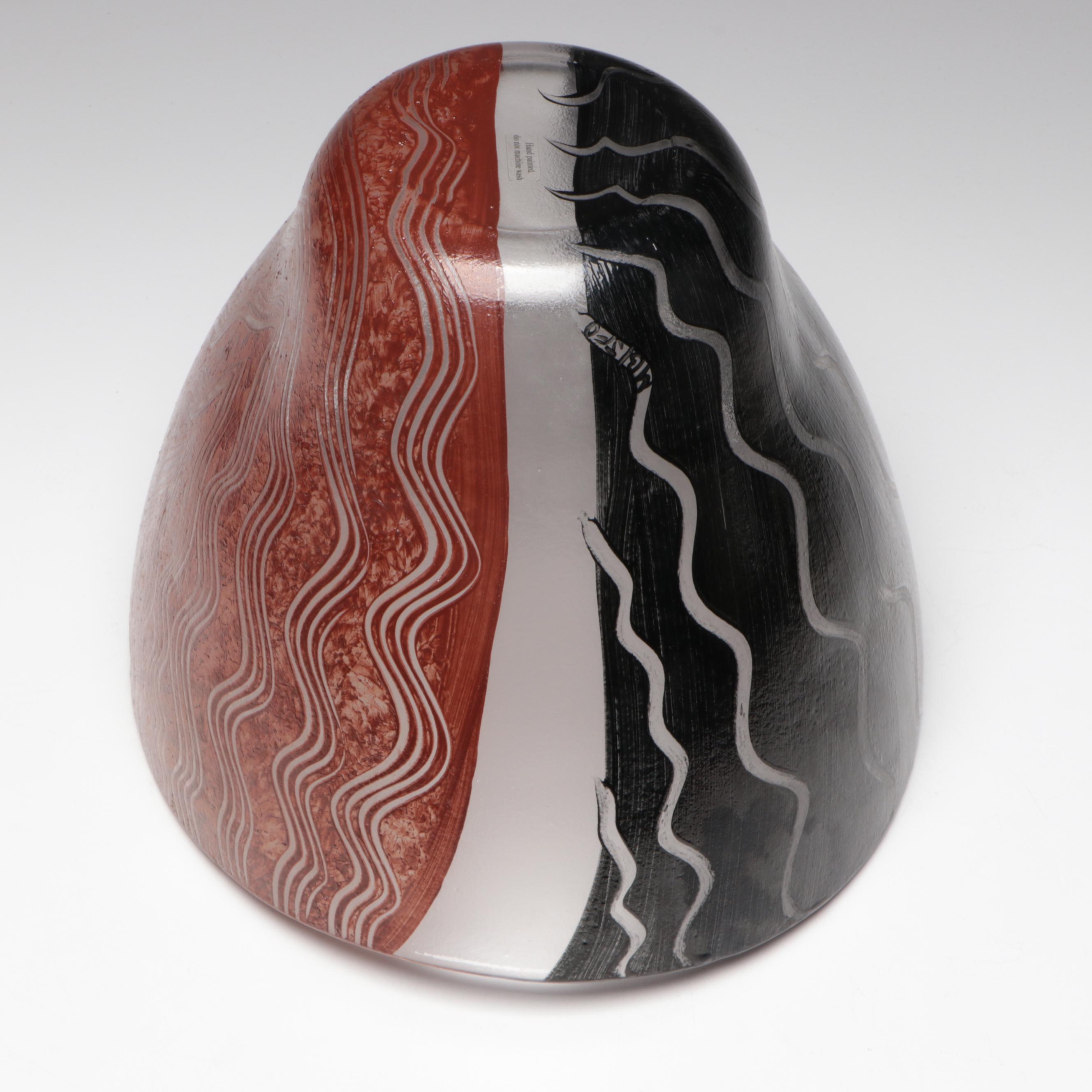 Kosta Boda "Tonga" Hand-Painted Glass Bowl with "Fanfare" Glass Candlesticks