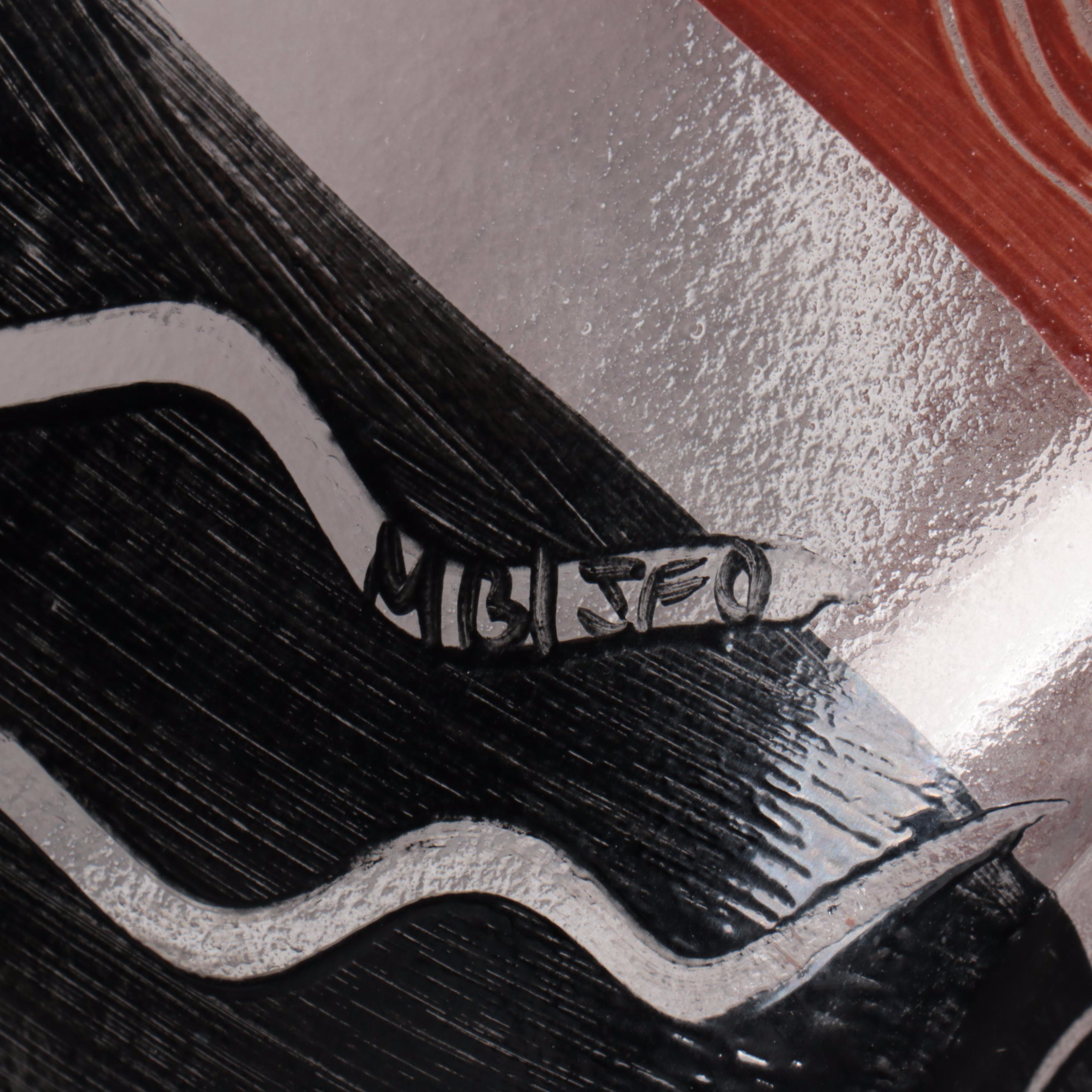 Kosta Boda "Tonga" Hand-Painted Glass Bowl with "Fanfare" Glass Candlesticks