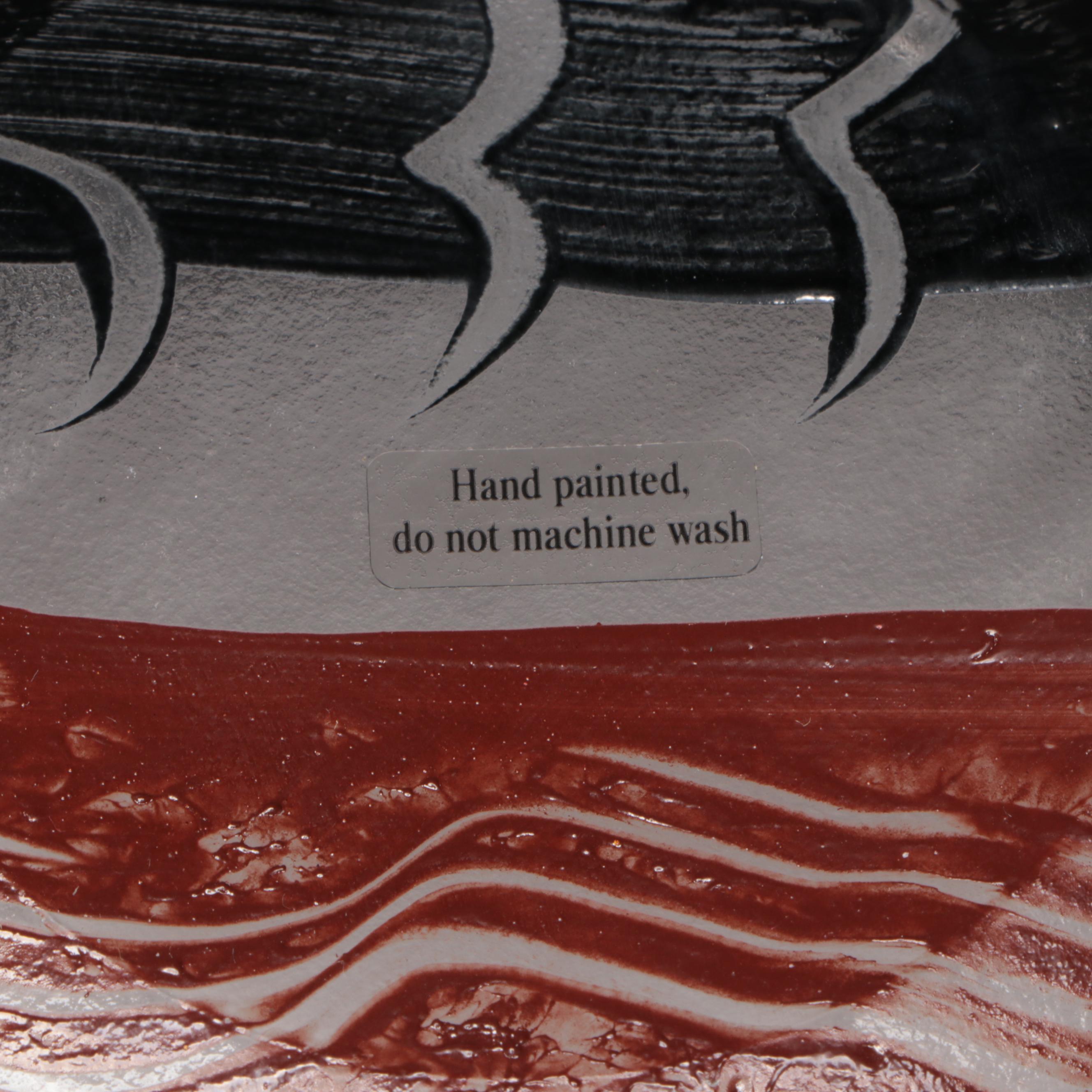 Kosta Boda "Tonga" Hand-Painted Glass Bowl with "Fanfare" Glass Candlesticks