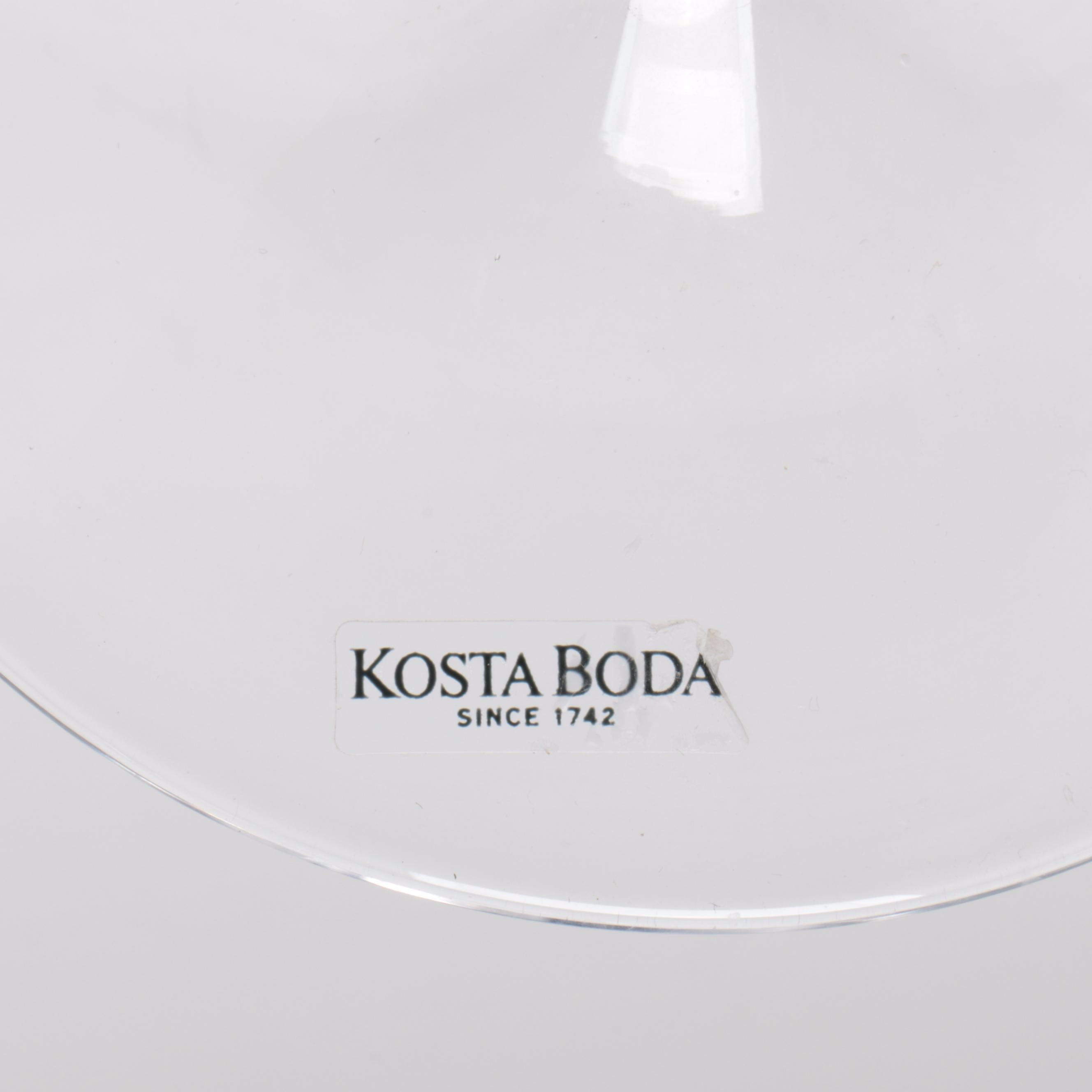 Kosta Boda "Tonga" Hand-Painted Glass Bowl with "Fanfare" Glass Candlesticks