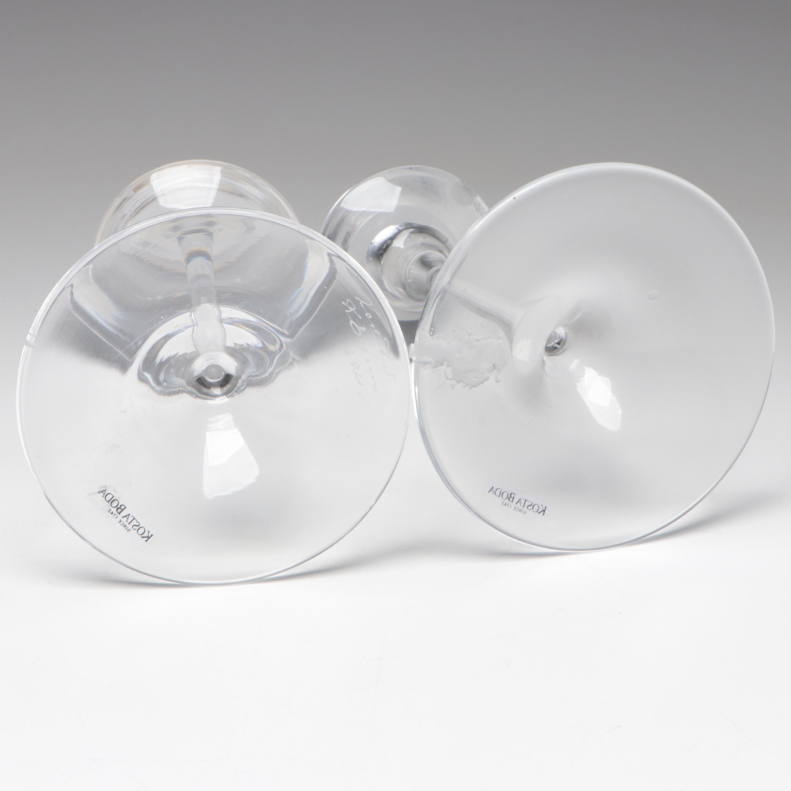 Kosta Boda "Tonga" Hand-Painted Glass Bowl with "Fanfare" Glass Candlesticks