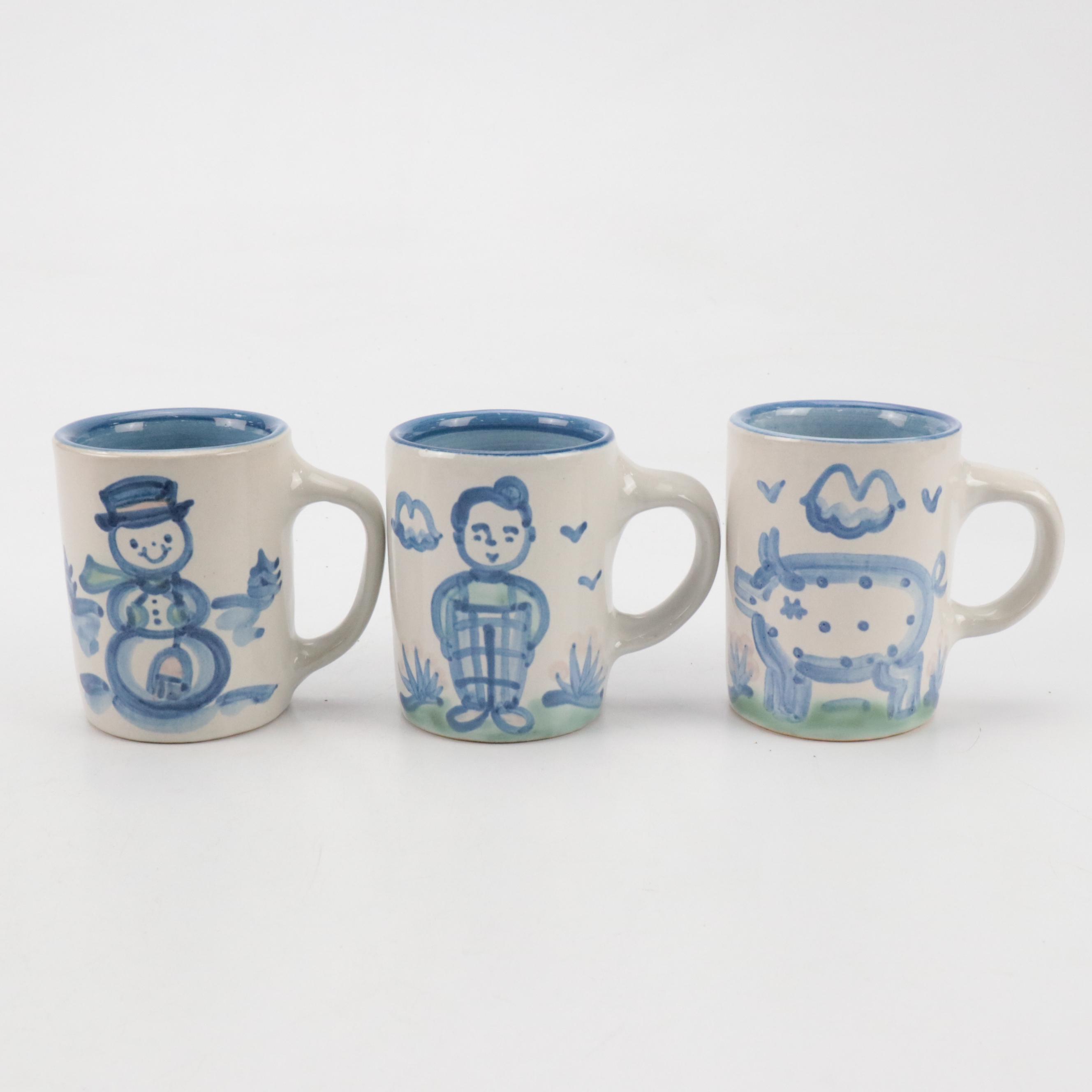 MA Hadley Stoneware "Country Scene" Coffee Pot and Mugs