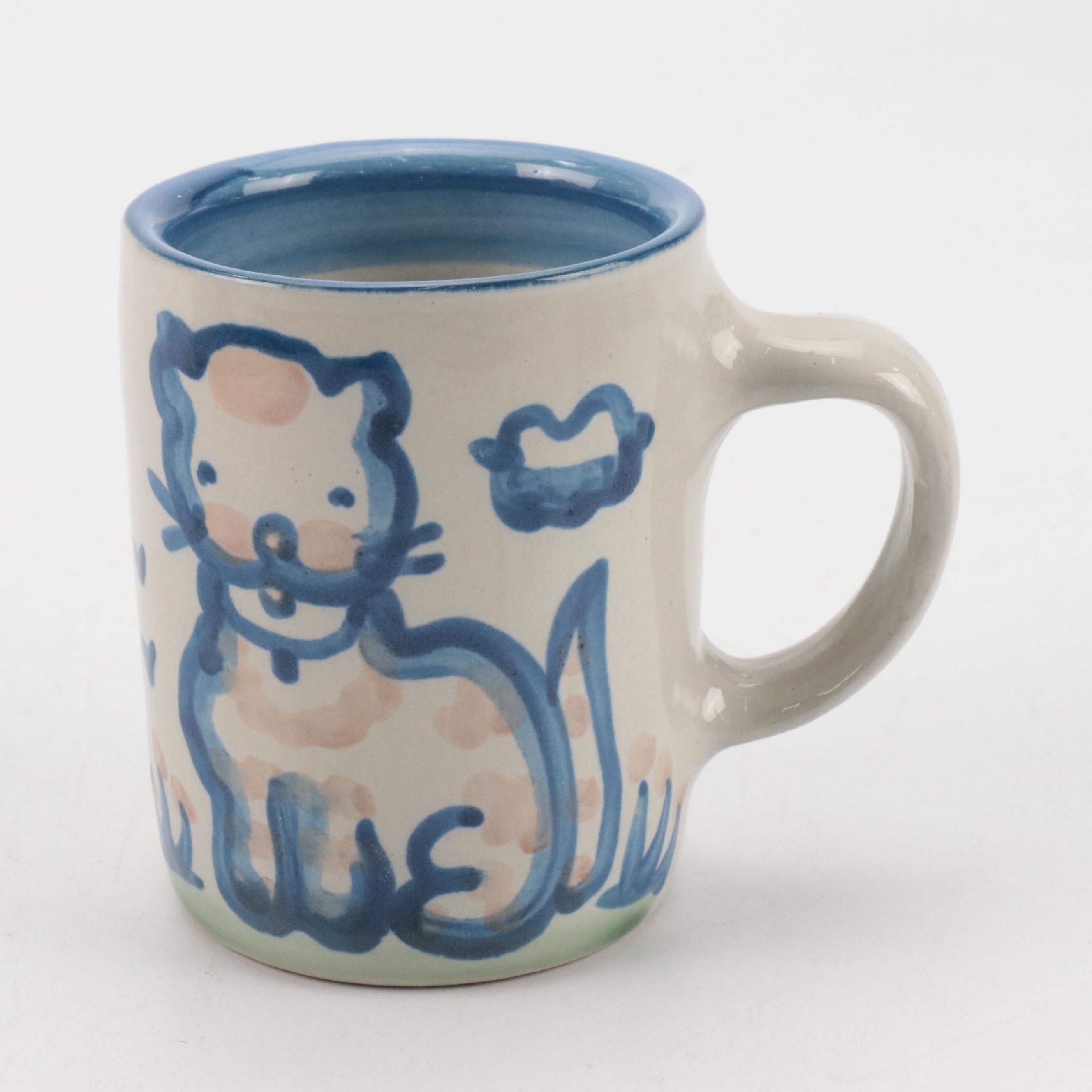 MA Hadley Stoneware "Country Scene" Coffee Pot and Mugs