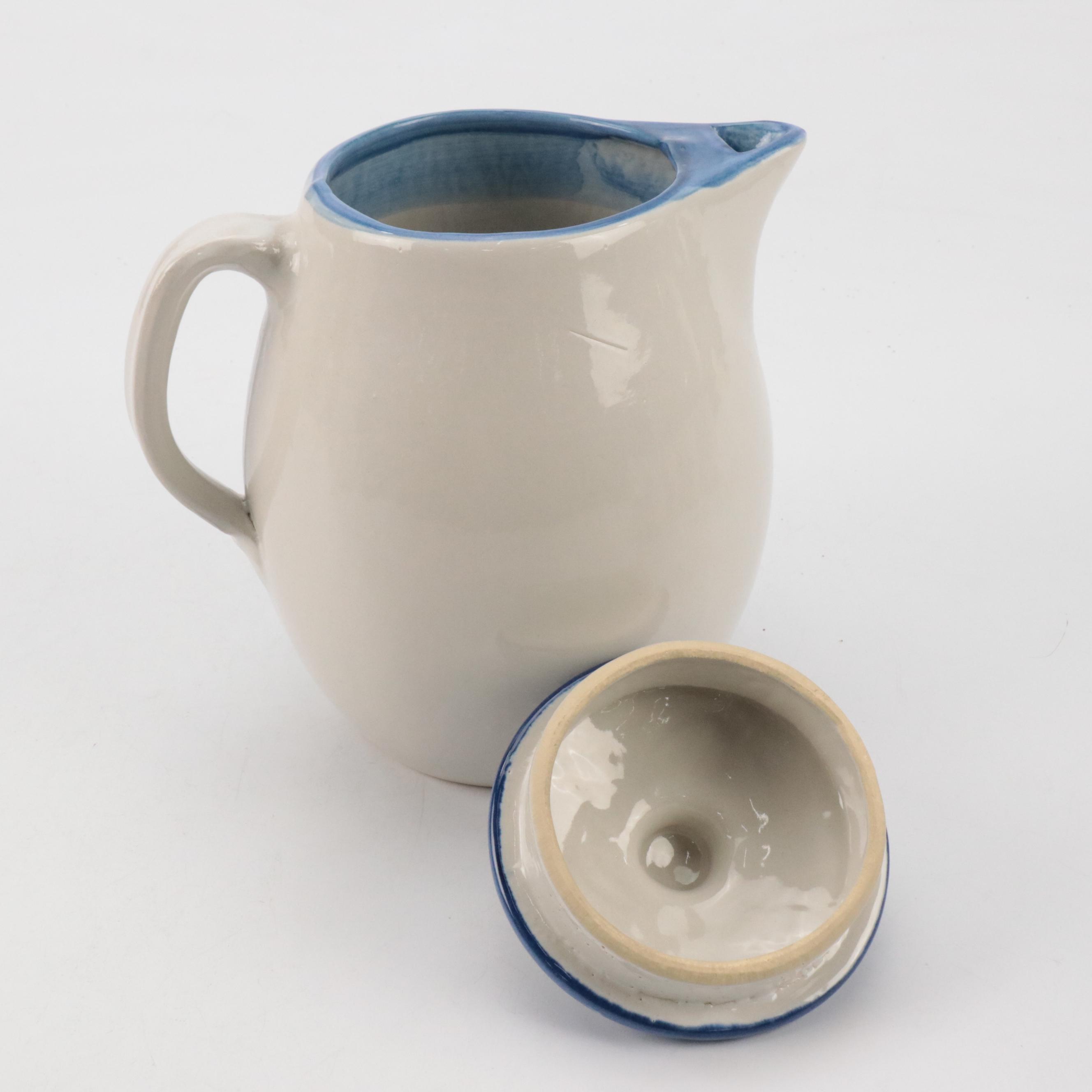 MA Hadley Stoneware "Country Scene" Coffee Pot and Mugs