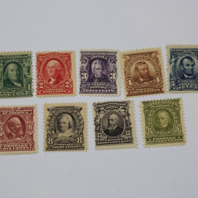 Nine Mint Hinged 1902-1903 Regular Issue Postage Stamps