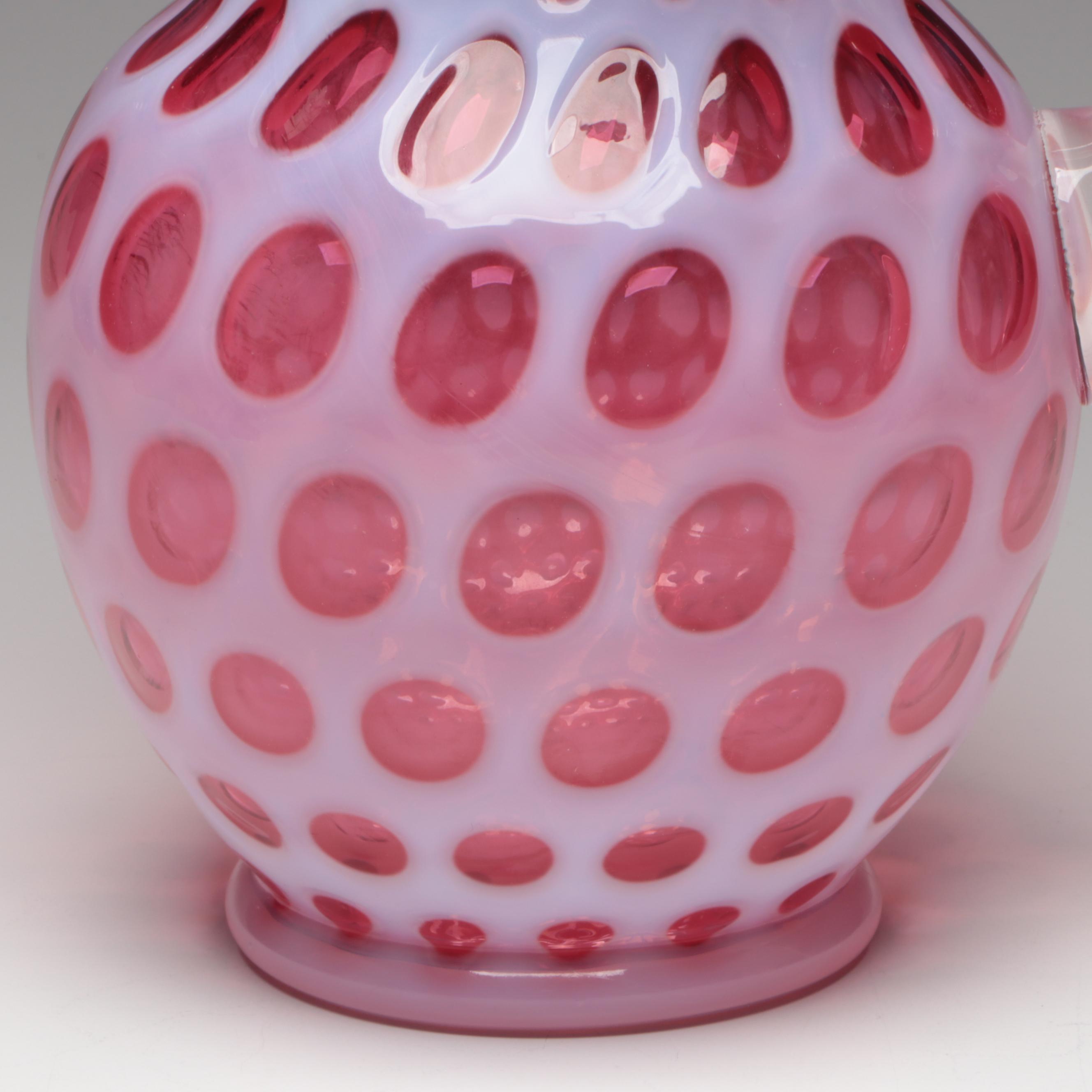 Fenton Cranberry Glass Coin Dot Pitcher With Tumblers