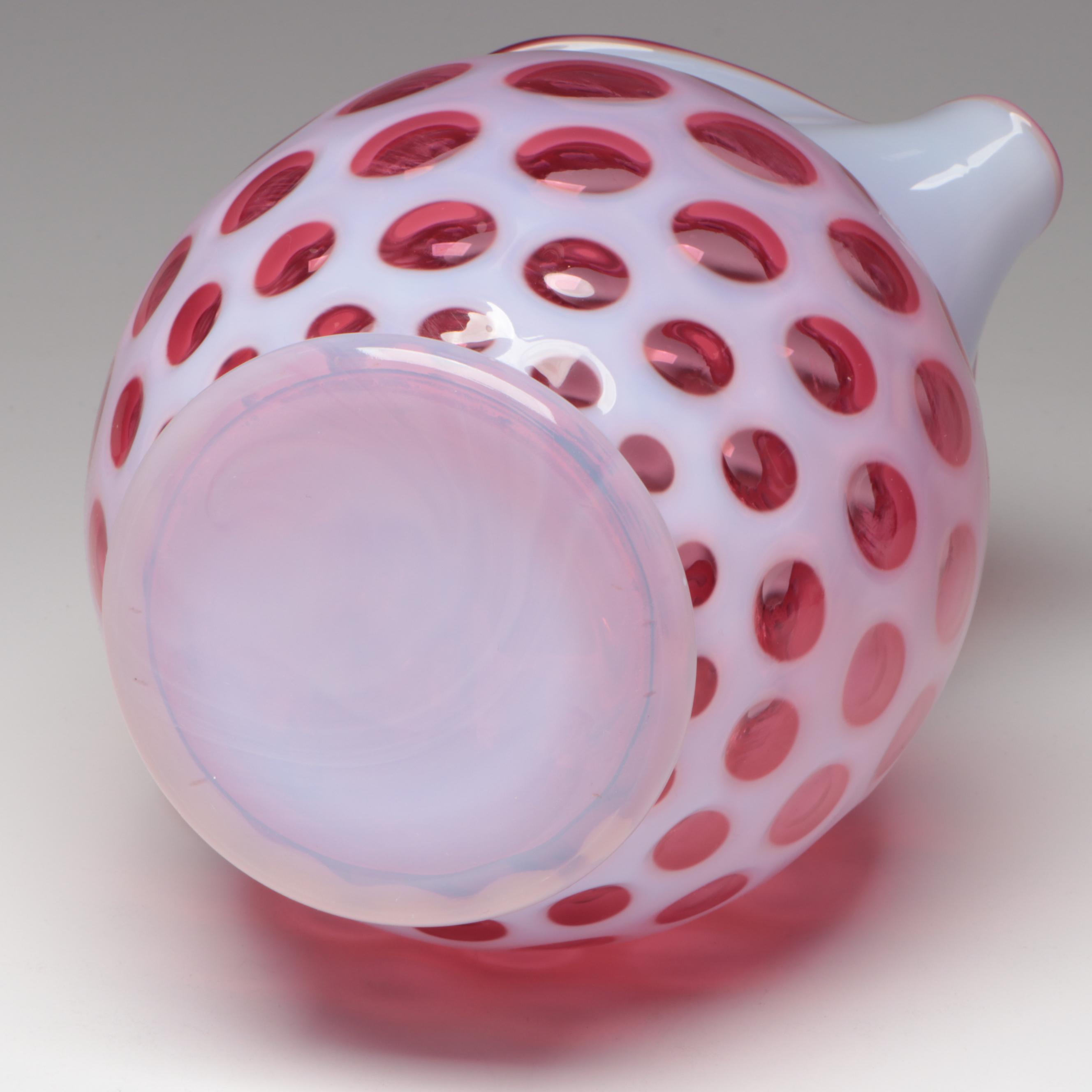 Fenton Cranberry Glass Coin Dot Pitcher With Tumblers