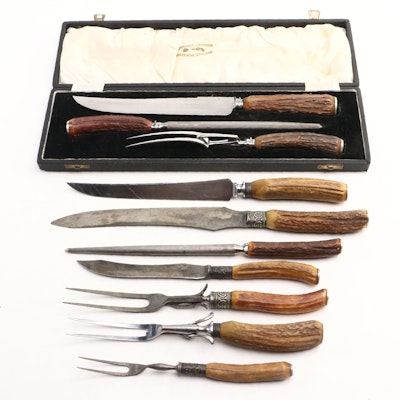 Jonathan Crooke and Other Antler Handled Knives, Forks and Sharpening Steels