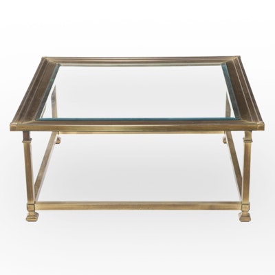 Hollywood Regency Style Brass and Glass Top Coffee Table, Late 20th Century