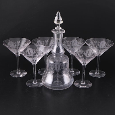 Tiffin-Franciscan "Classic" Glass Cocktail Glasses and Decanter