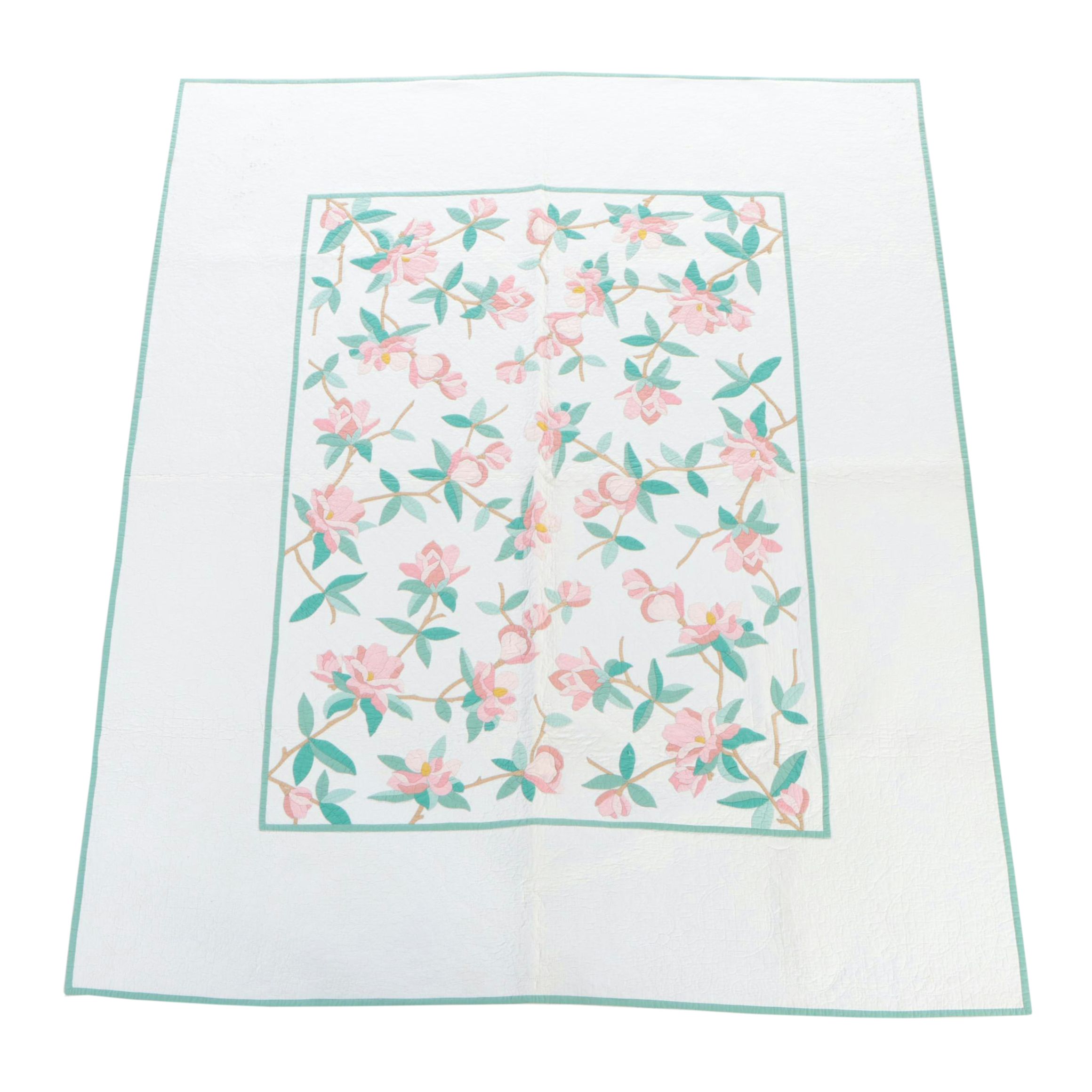 Handmade Magnolia Floral Appliqué Quilt