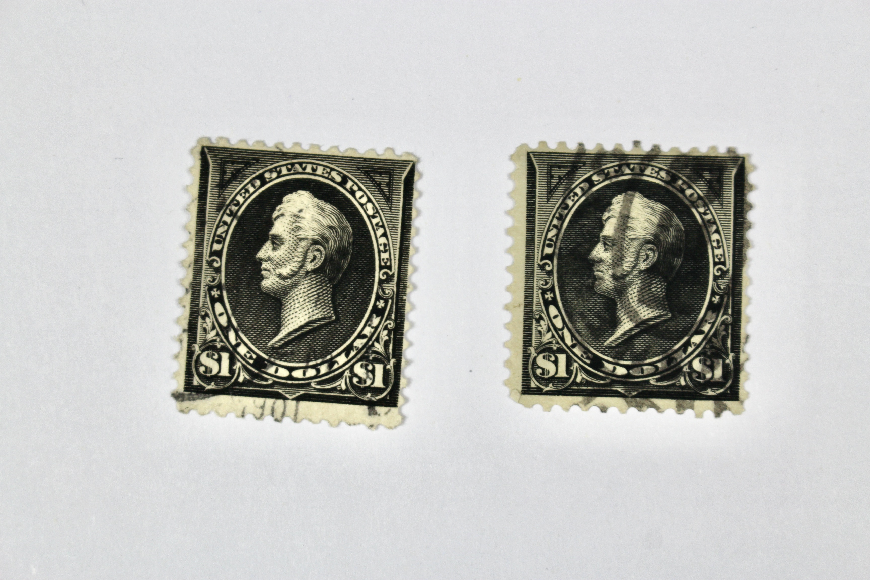 Two Used 1894 $1 Perry Postage Stamps, Scott #s 261 and 276