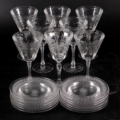 Fostoria "Florentine" and More Glass Water Goblets with Bread & Butter Plates