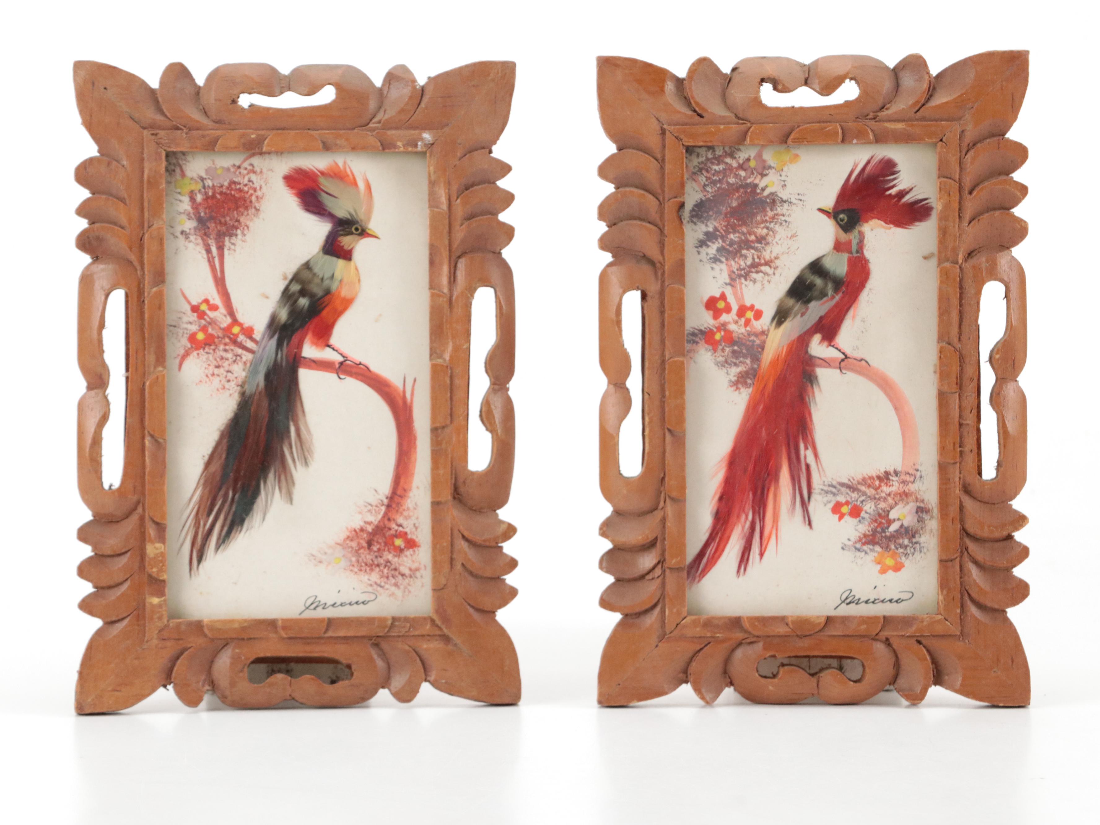 Maisel's and Cartimex Bird Motif Mexican Feathercraft Plaques with More