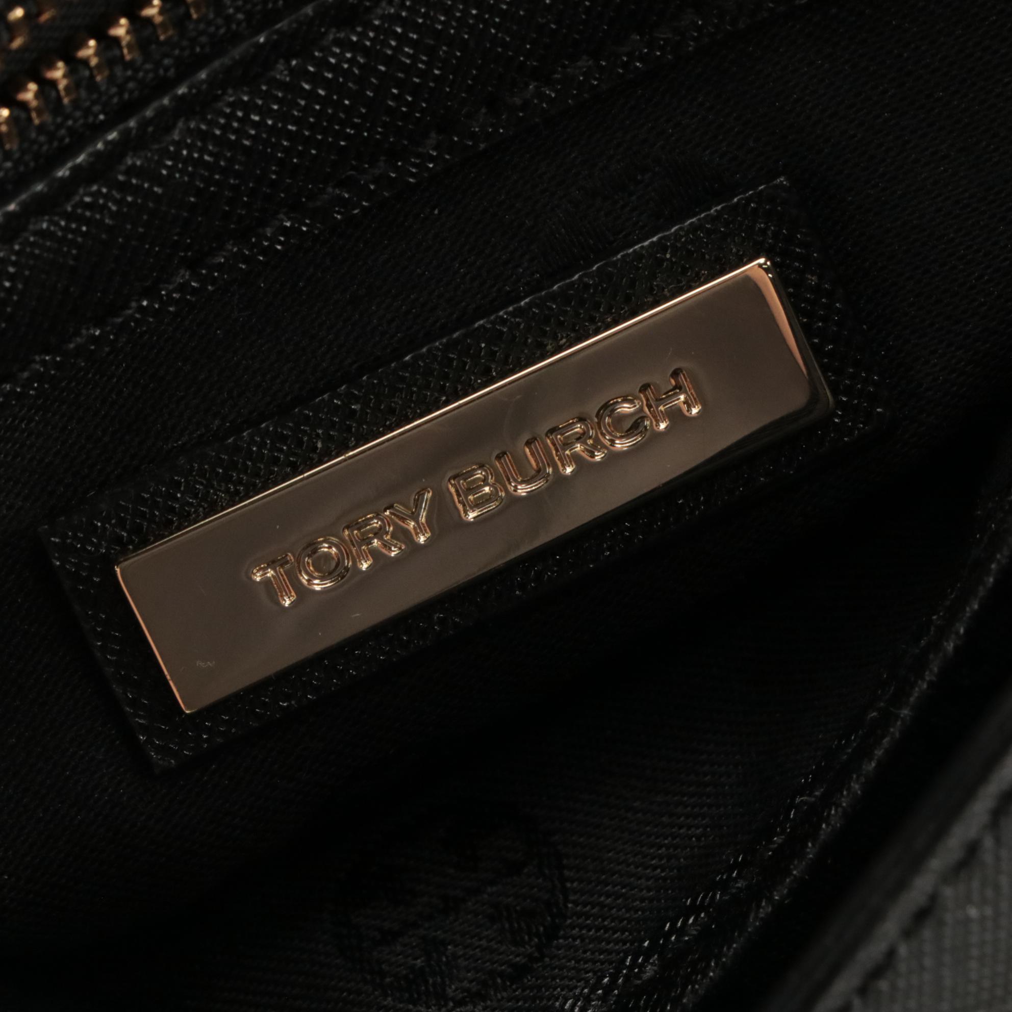 Tory Burch Front Flap Crossbody in Black Leather with Interwoven Chain Strap