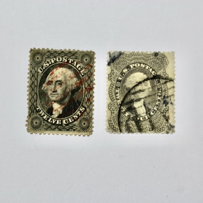 Two 1851 Postage Stamp Issues, 12-Cent Washington and 24-Cent Washington