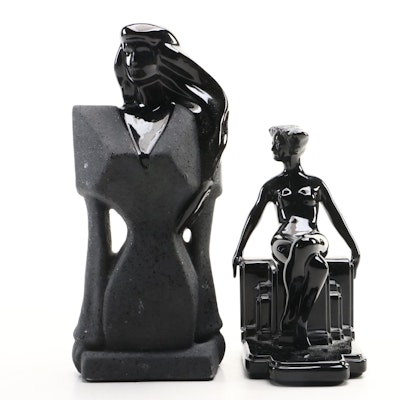 Lindsay Balkweill Style Deco Revival Figure and Fitz & Floyd Bookend
