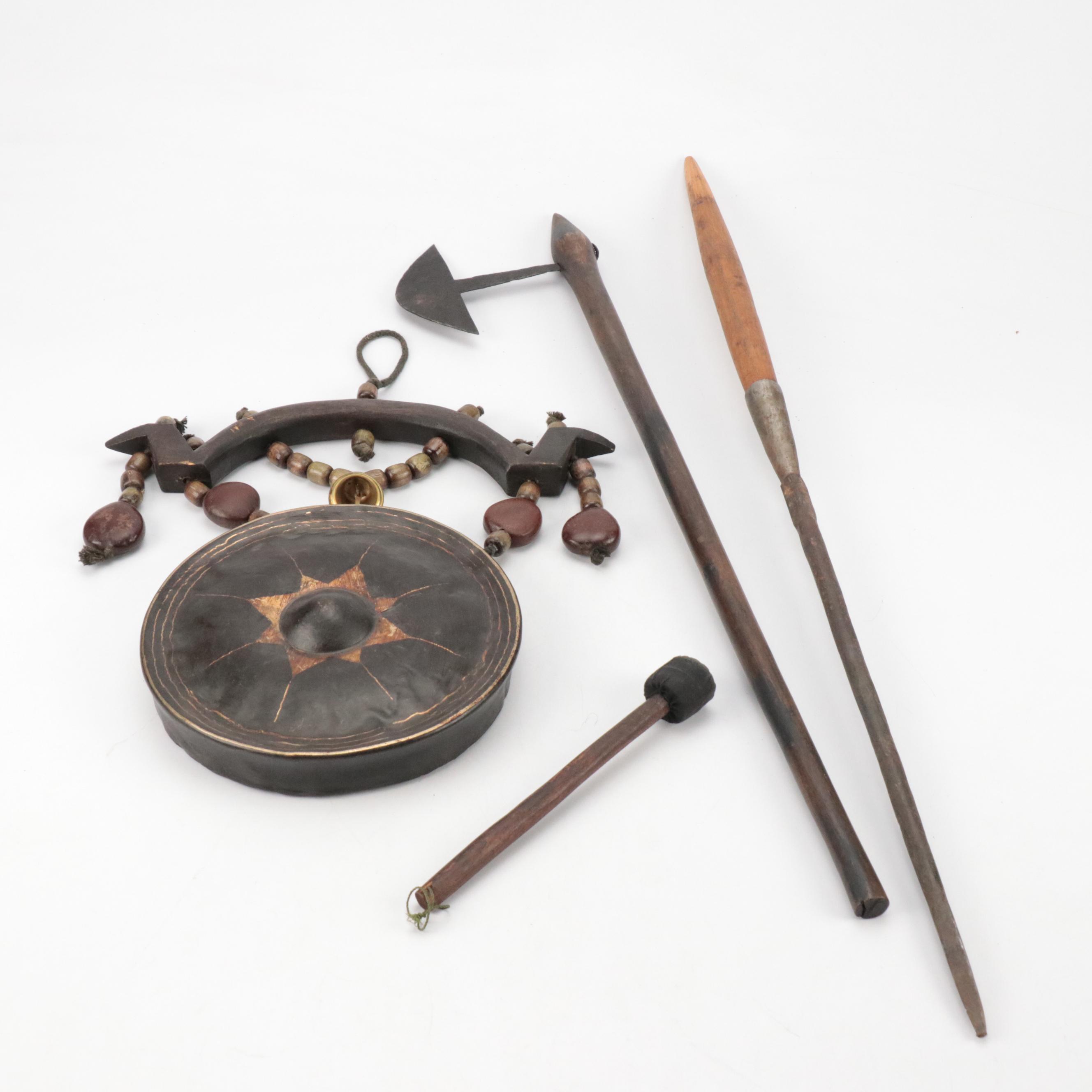 Thai Gong with Mallet, Replica Shona Battle Axe and Spike