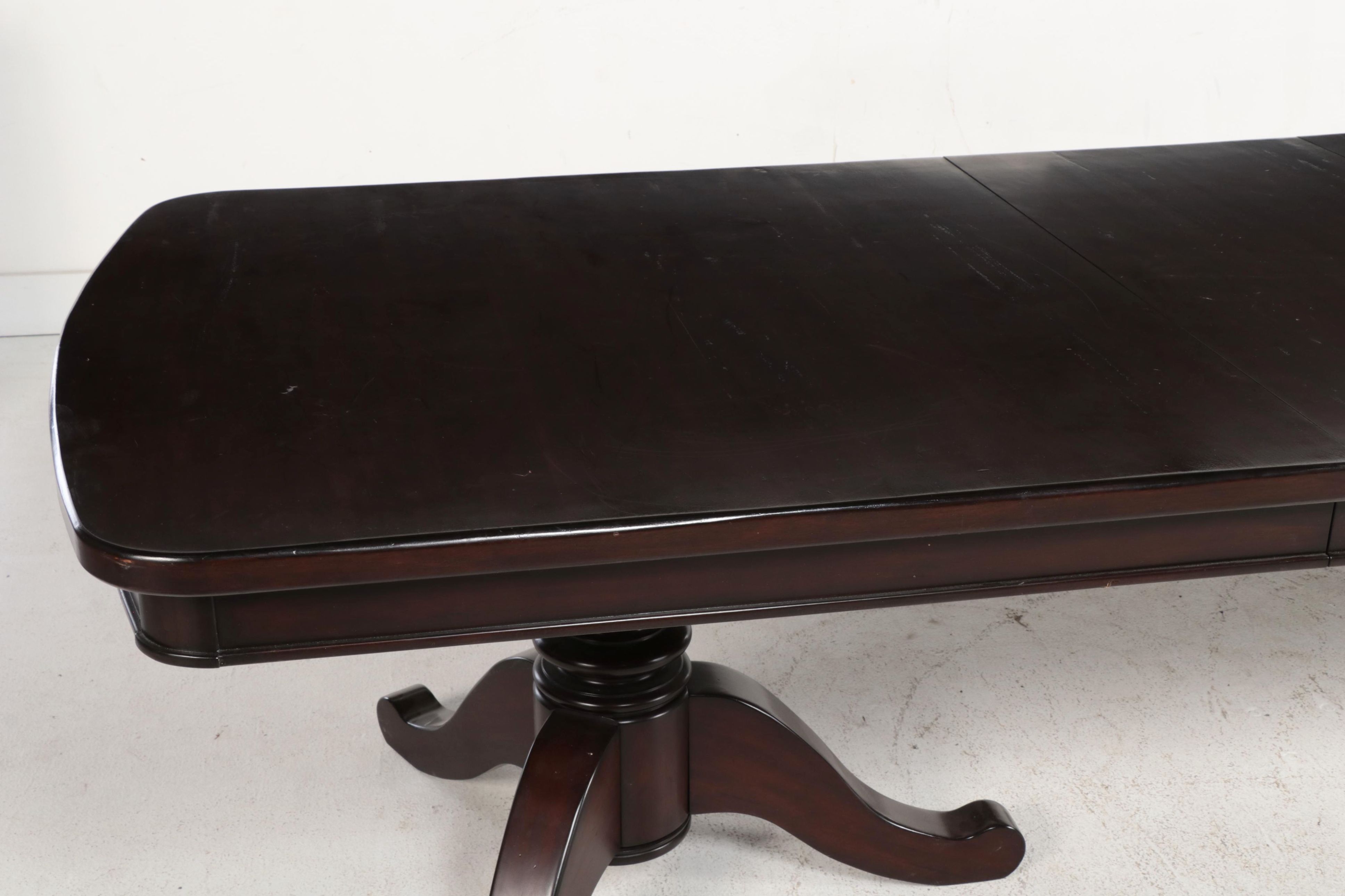 Eleven-Piece Pottery Barn Hardwood and Leather Dining Set