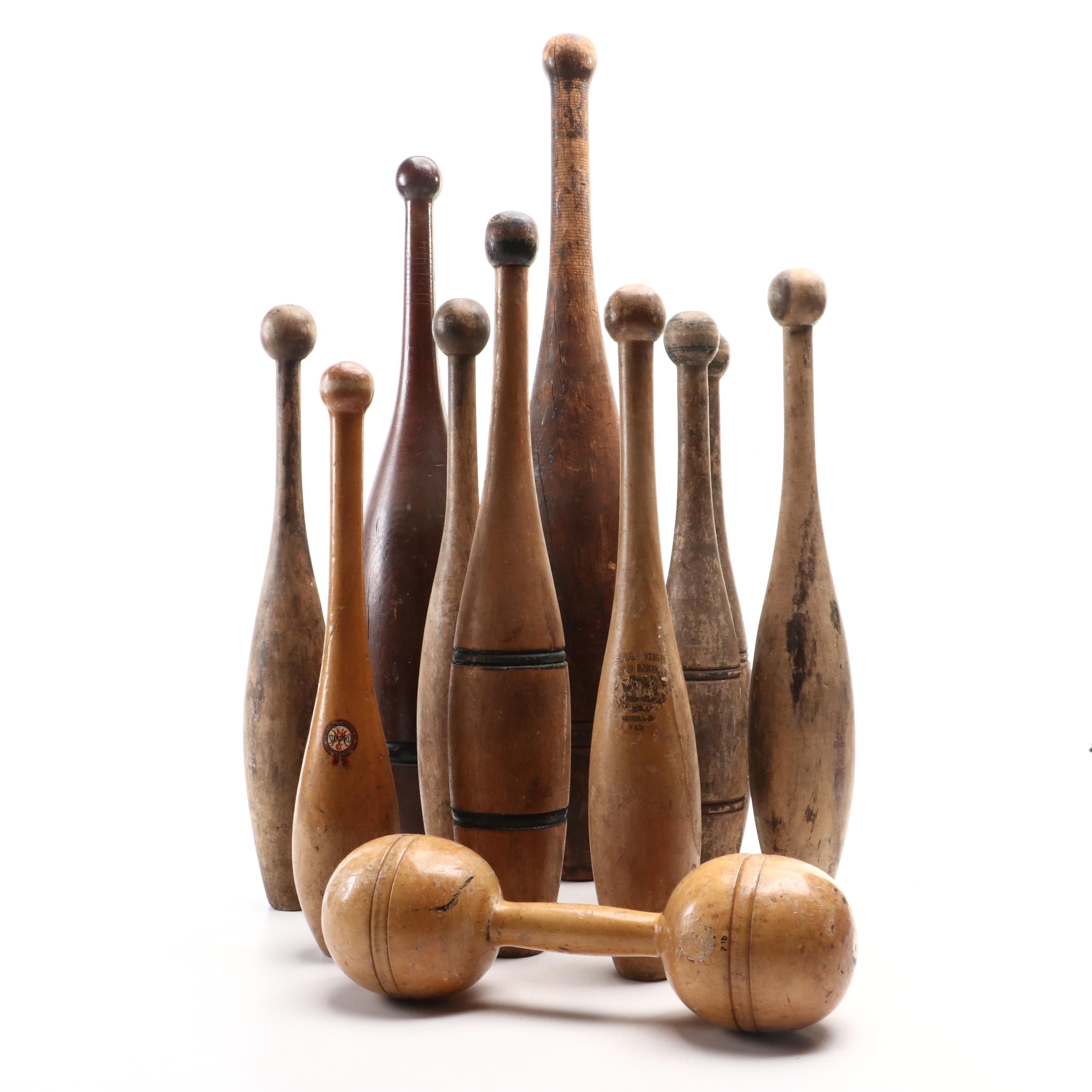 Narraganset Machine Co., Spalding Gold Medal, More Juggling Pins, Antique