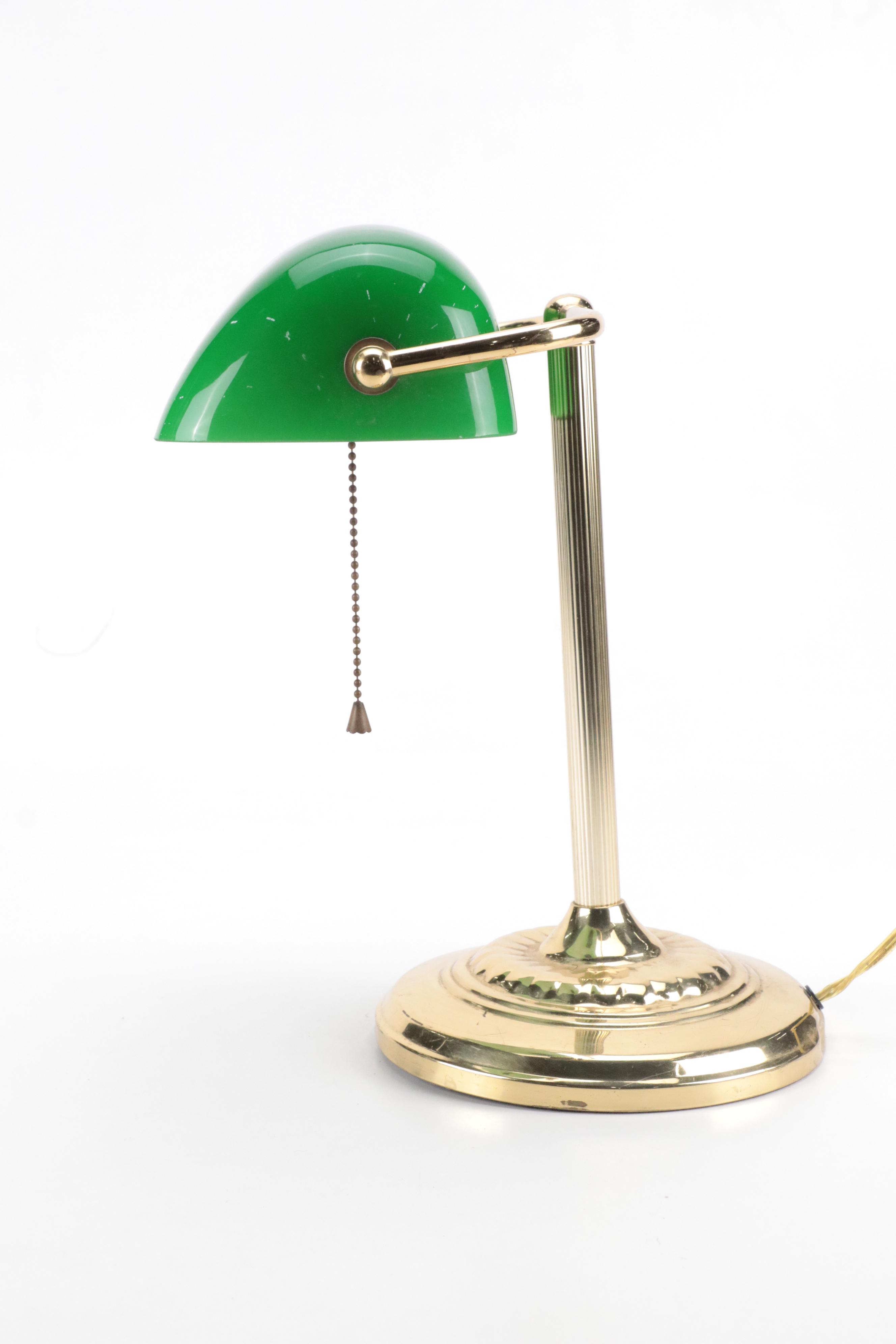 Crown Court Green Glass Shade Banker's Lamp