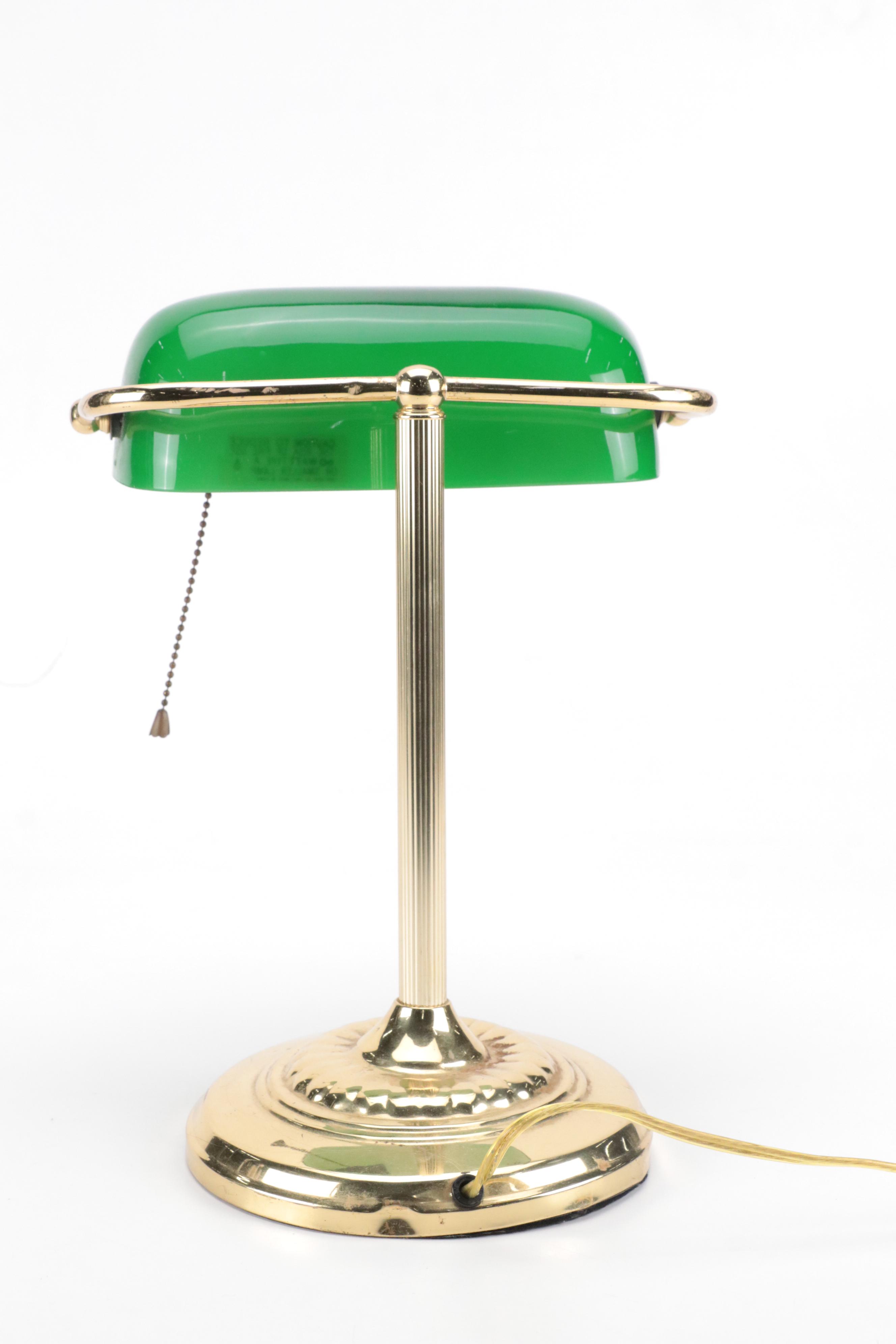 Crown Court Green Glass Shade Banker's Lamp
