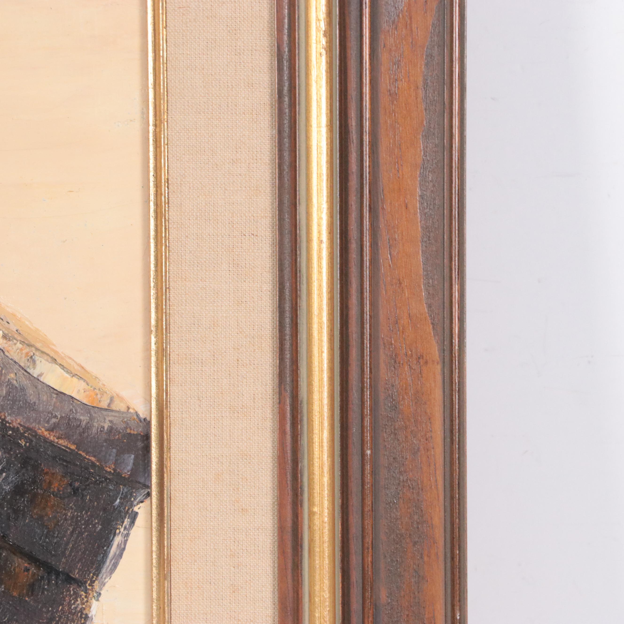 Jo Bonello Oil Painting of Man with Boat, Mid to Late 20th Century