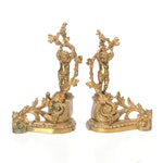 Pair of French Baroque Cast Brass Fireplace Chenets