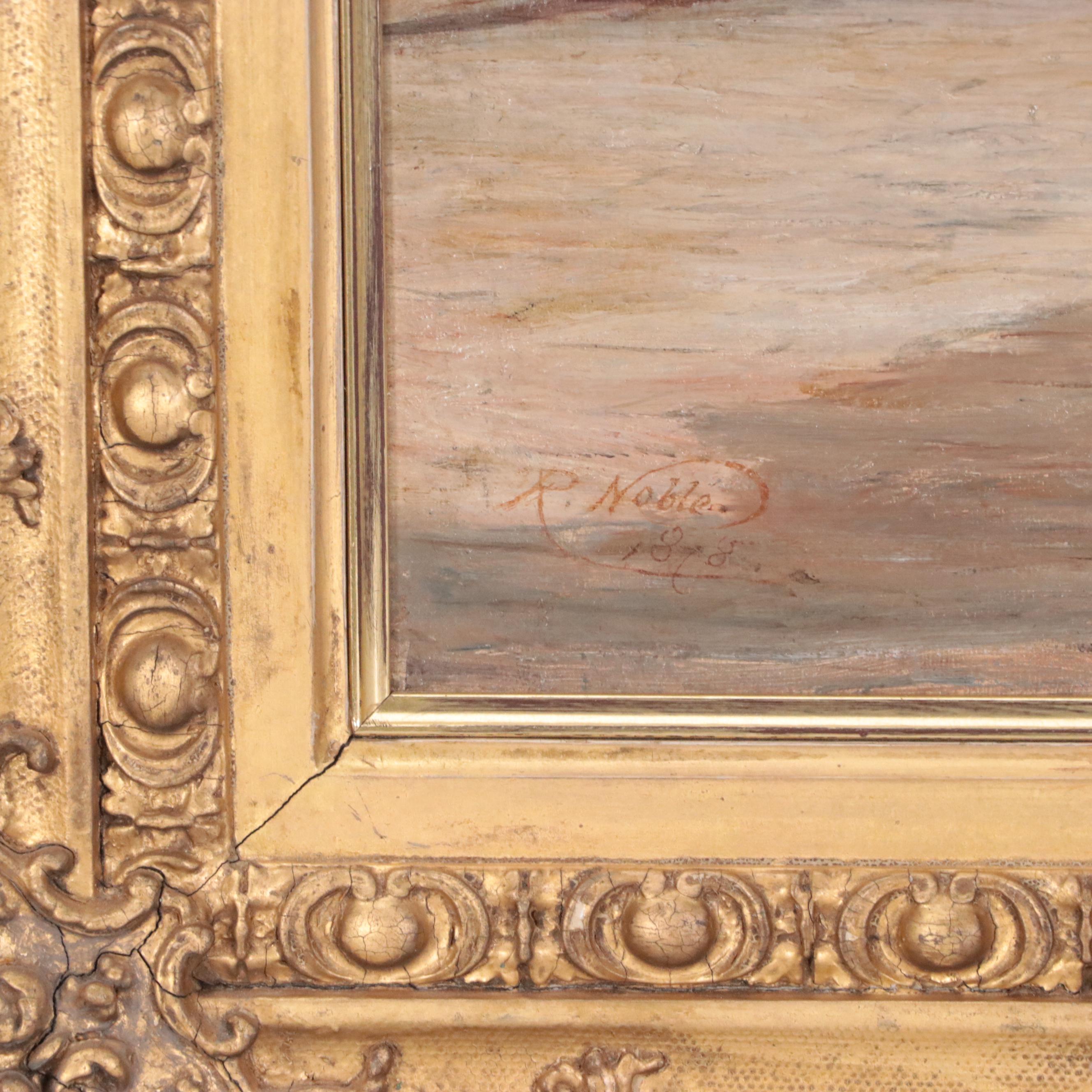 Robert Noble Oil Painting Genre Scene of Man Carrying Ladder, 1878