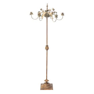 Forced-Patina Continental Style Six-Arm Floor Candelabra